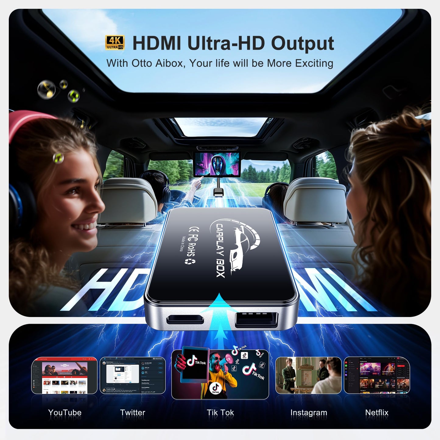 Adaptador AI Box Wireless CarPlay Plug & Play WiFi Doble Banda Bluetooth 5.0 Compatible con Video 4K y Android 12.0 para Automóviles con Factory CarPlay y Android Auto