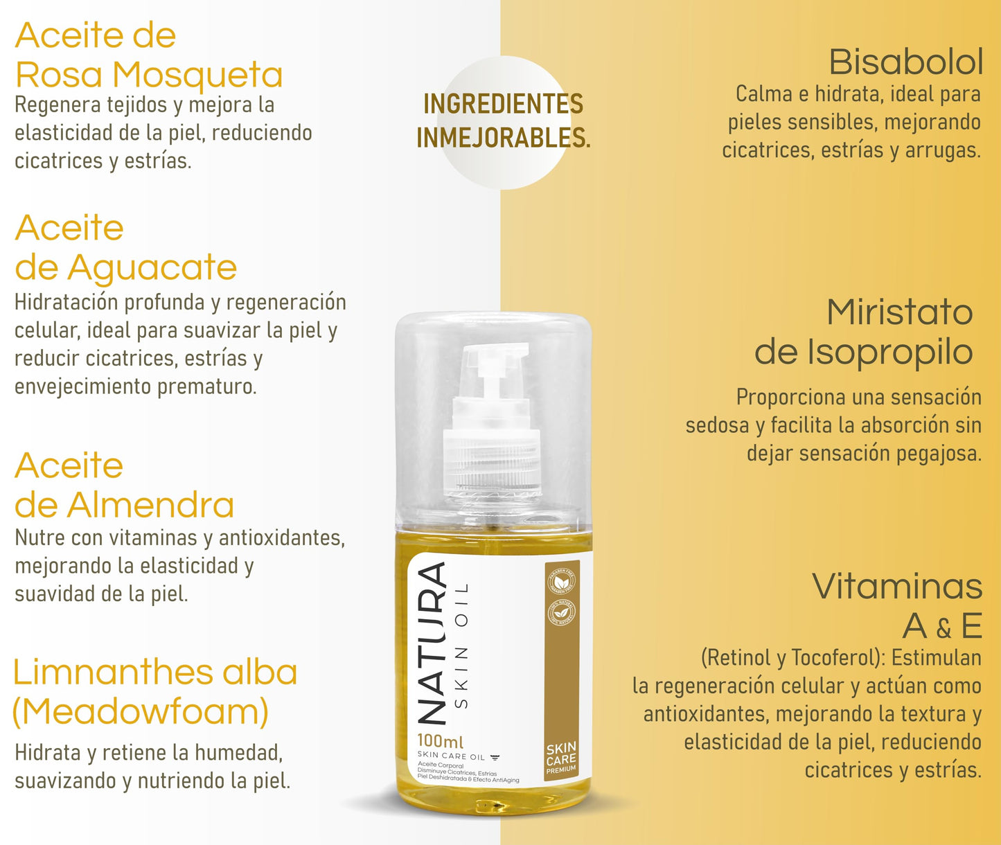 Aceite reparador para cicatrices y estrías - Aceite corporal Natura Skin 100 ml.