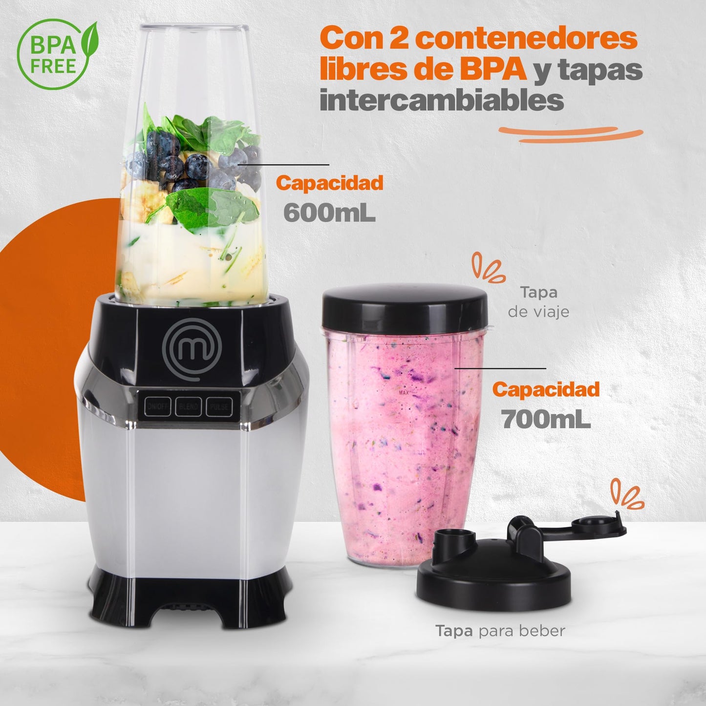 Procesador de Alimentos y Licuadora Nutri-Blender MasterChef Acero Inoxidable Alta Calidad Potente Motor 1000W Capacidad 700 ml Mezclas Eficientes