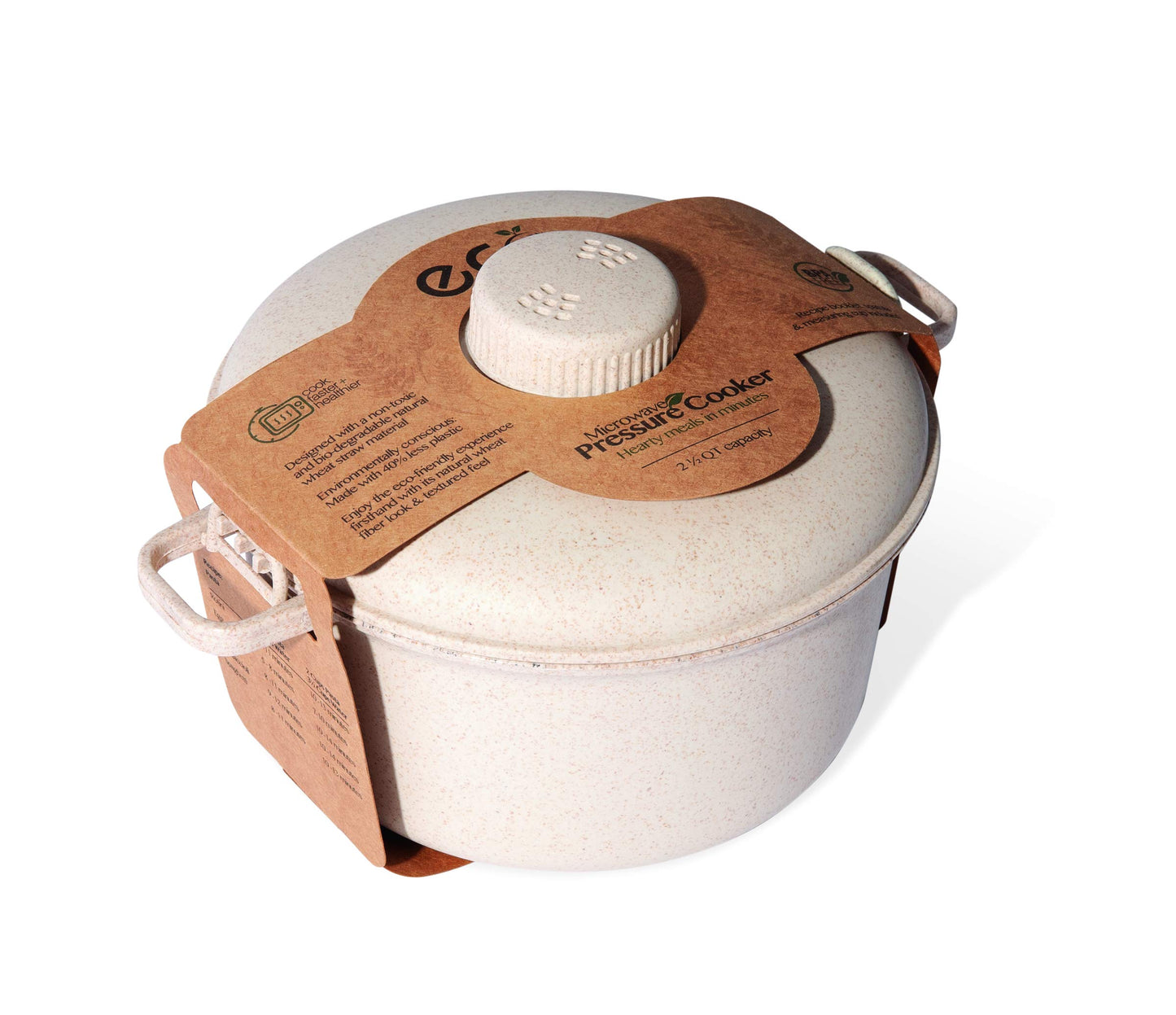 Handy Gourmet - olla de presión ecológica para microondas, fácil de cocinar en microondas, utensilios de cocina de microondas fáciles y rápidos para arroz, pollo, pasta y más, material no tóxico y biodegradable (beige)