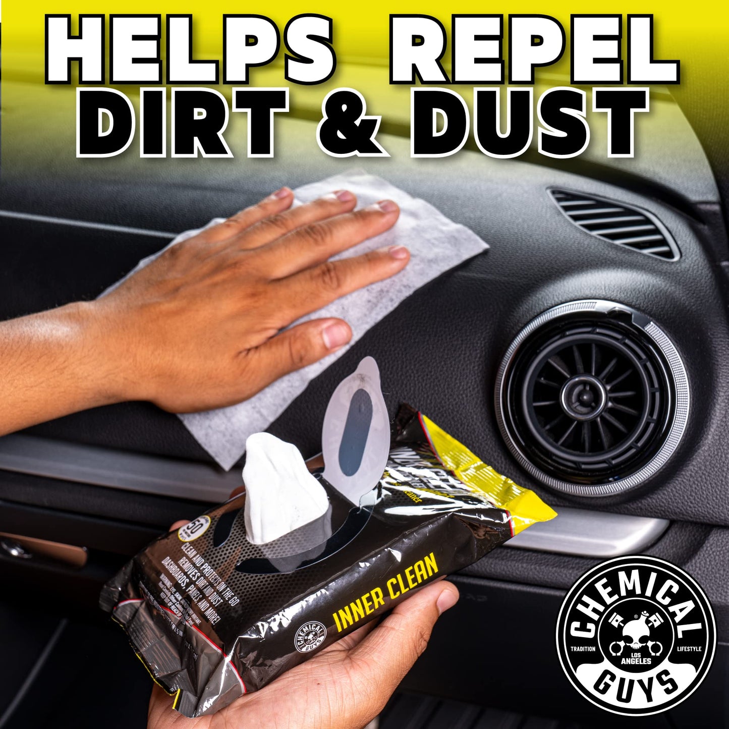 Chemical Guys Paquete Mega 50 Toallitas Detalladoras y Protectoras InnerClean Interior de, seguras para coches, camiones, todoterrenos, motocicletas, vehículos recreativos y más, (50 uds.)