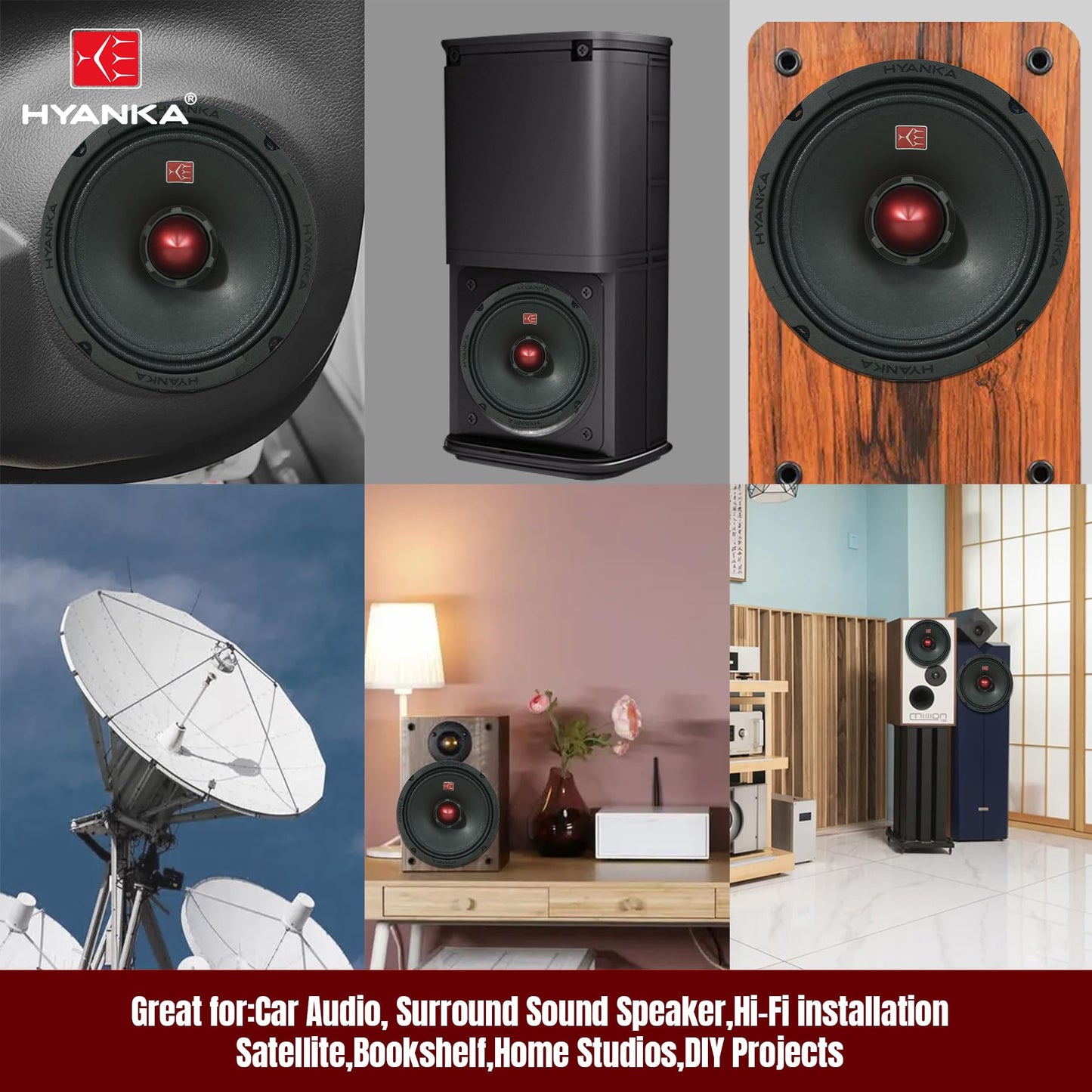 H YANKA BMC-65 6.5 altavoces de rango medio para coche, 480 W, 4 ohmios, diseño de bala con cesta de acero negro, sonido sin distorsión, ideal para coches, camiones y mucho más. (1 par)