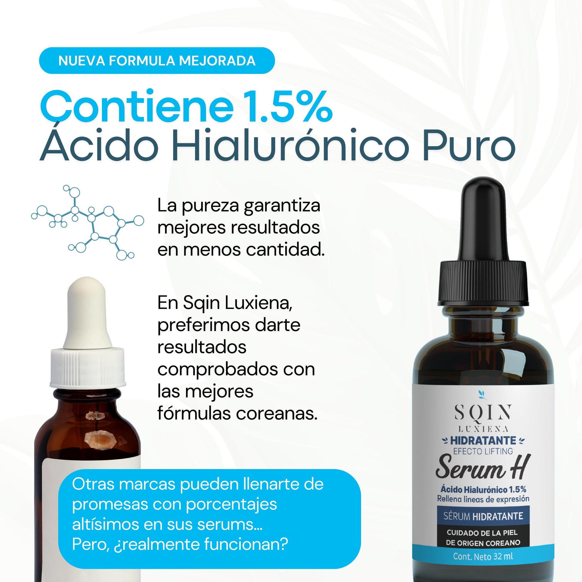 Sqin Luxiena Korean Serum Acido Hialuronico 1.5%, Vitamina E y Niacinamida. Hidratante Facial Desvanece Arrugas y Lineas de Expresion. Suero Facial Ácido Hialurónico, Skin care Coreano 100% Vegano 32 ml.
