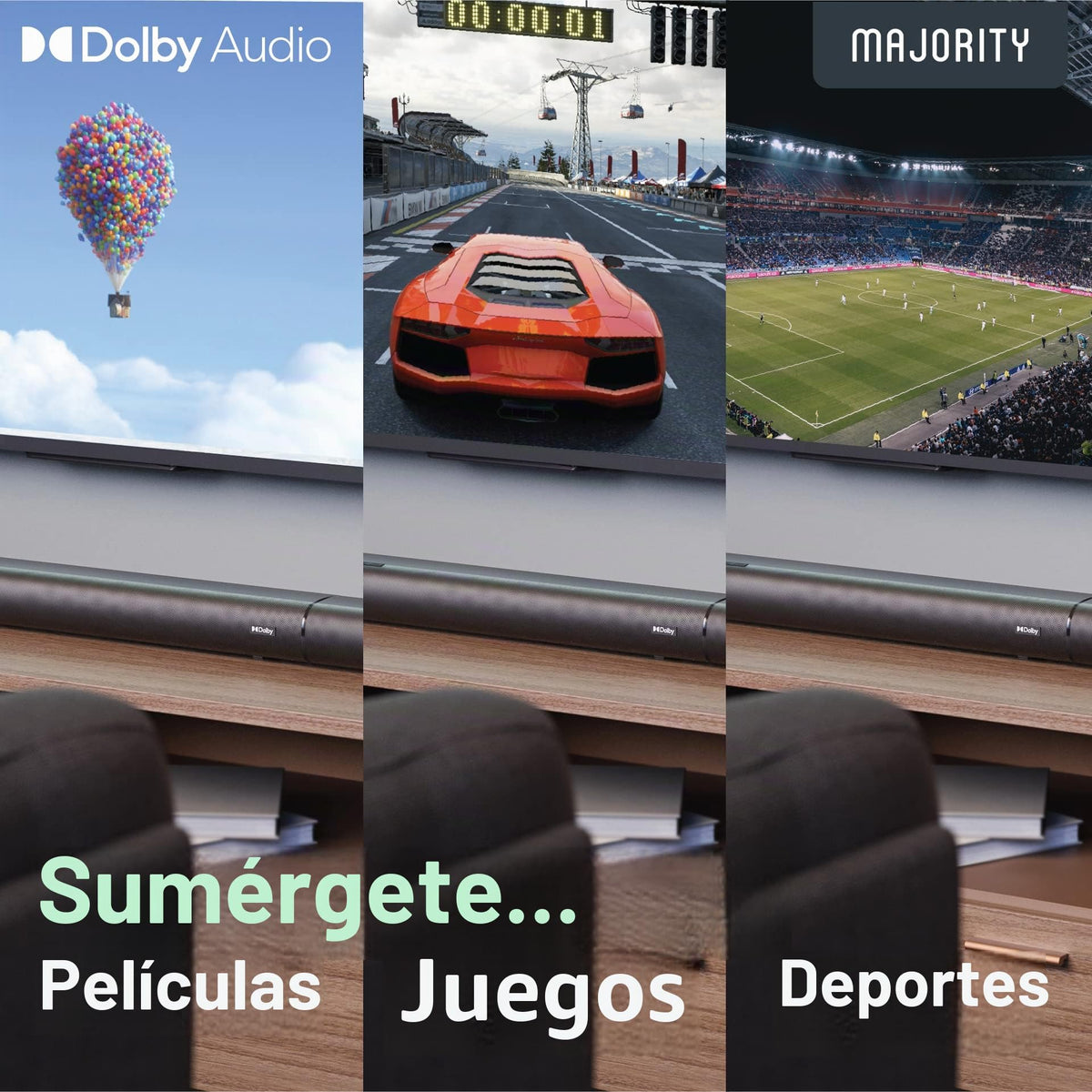 Sistema de Audio 5.1 Majority Everest Negro con Sonido Envolvente y Dolby Audio para el Hogar