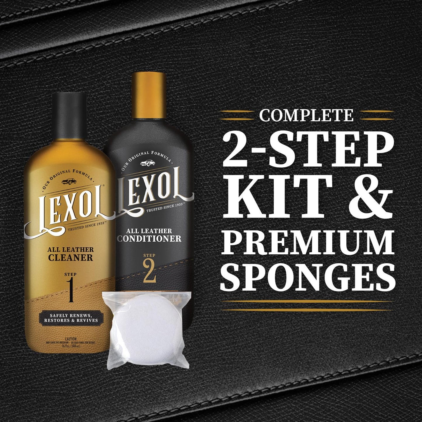 Lexol All Kit Limpiador y acondicionador de Piel para Asientos de Coche e Interiores, camillas y Muebles, Zapatos y Botas, Guantes de béisbol y sillas de Caballo, Dos Botellas de 16.9 onzas y Dos