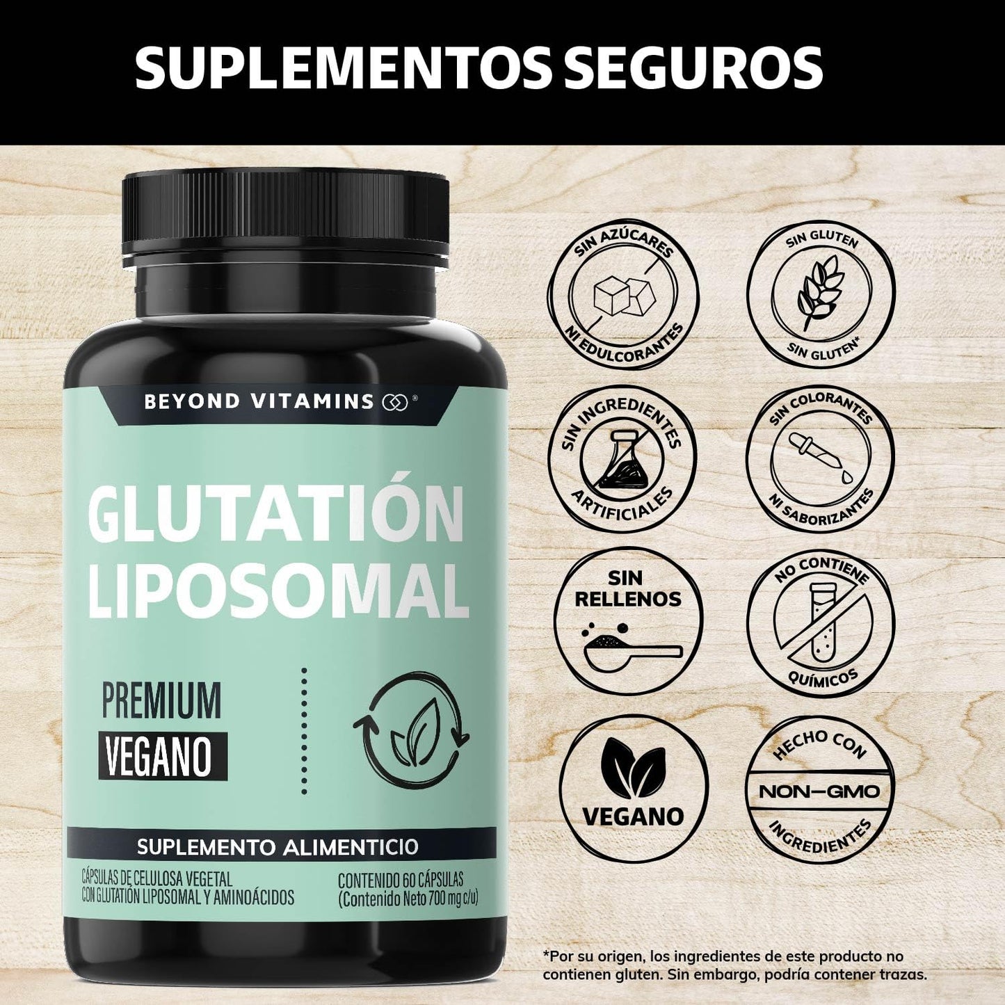 Beyond Vitamins | L-Glutation Liposomal Reducido | Potenciado con L-Glutamina, L-Glicina, Ácido Alfa Lipoico, Zinc y Selenio | 60 caps
