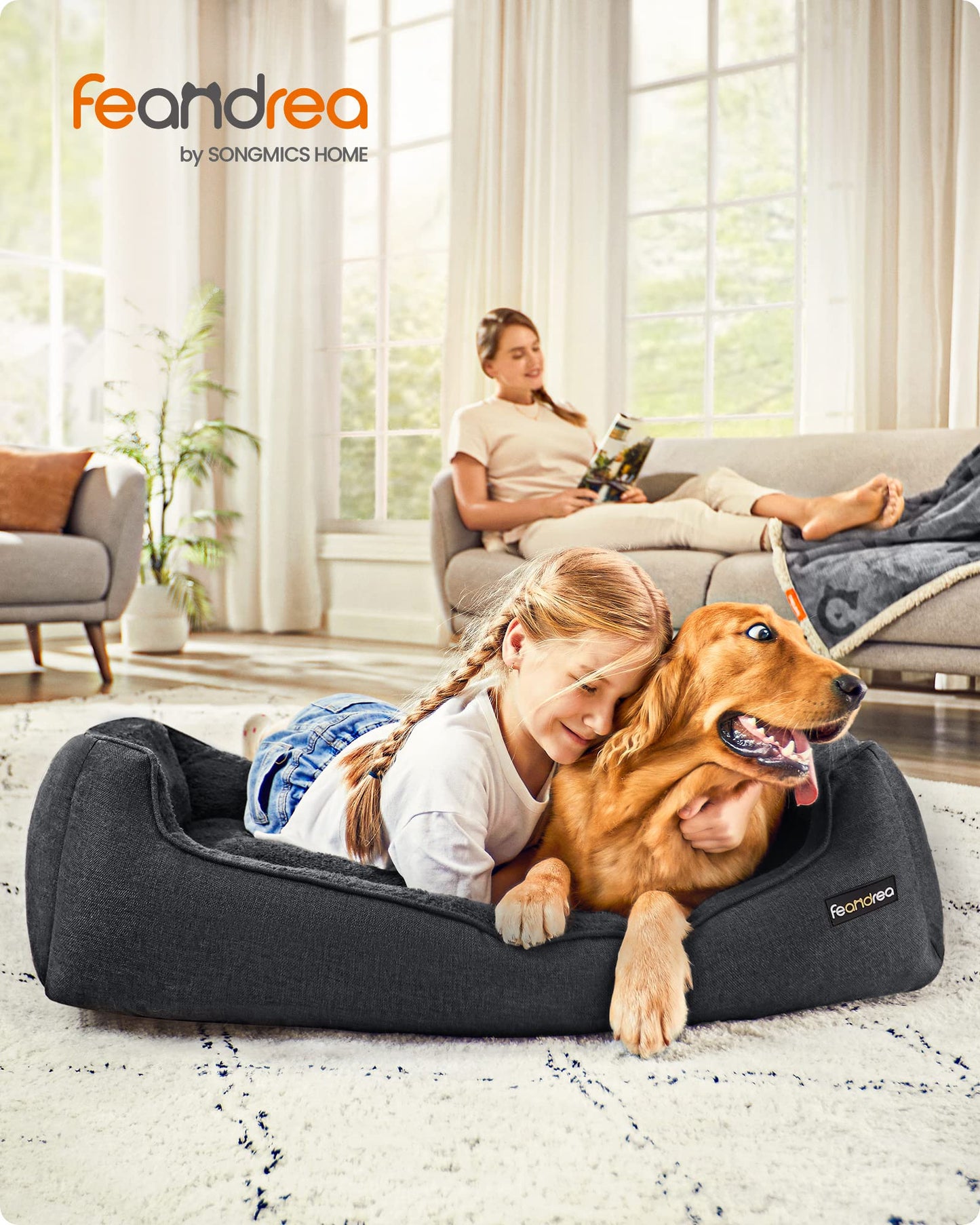 Feandrea Cama para Perros, Sofá para Mascotas, 110 x 75 x 27 cm, Bordes Elevados, XL, para Perros Grandes, Gris Oscuro MPGW012G01