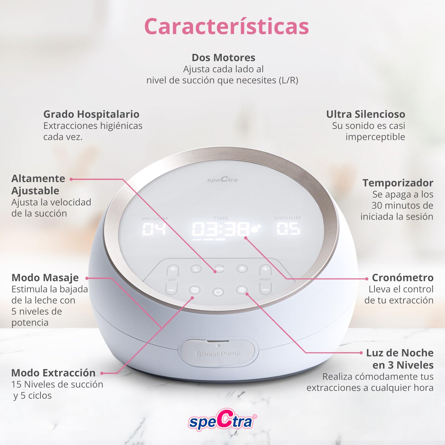 Extractor de Leche Eléctrico Spectra Dual S Blanco con Doble Motor Independiente Grado Hospitalario Potente para Lactancia