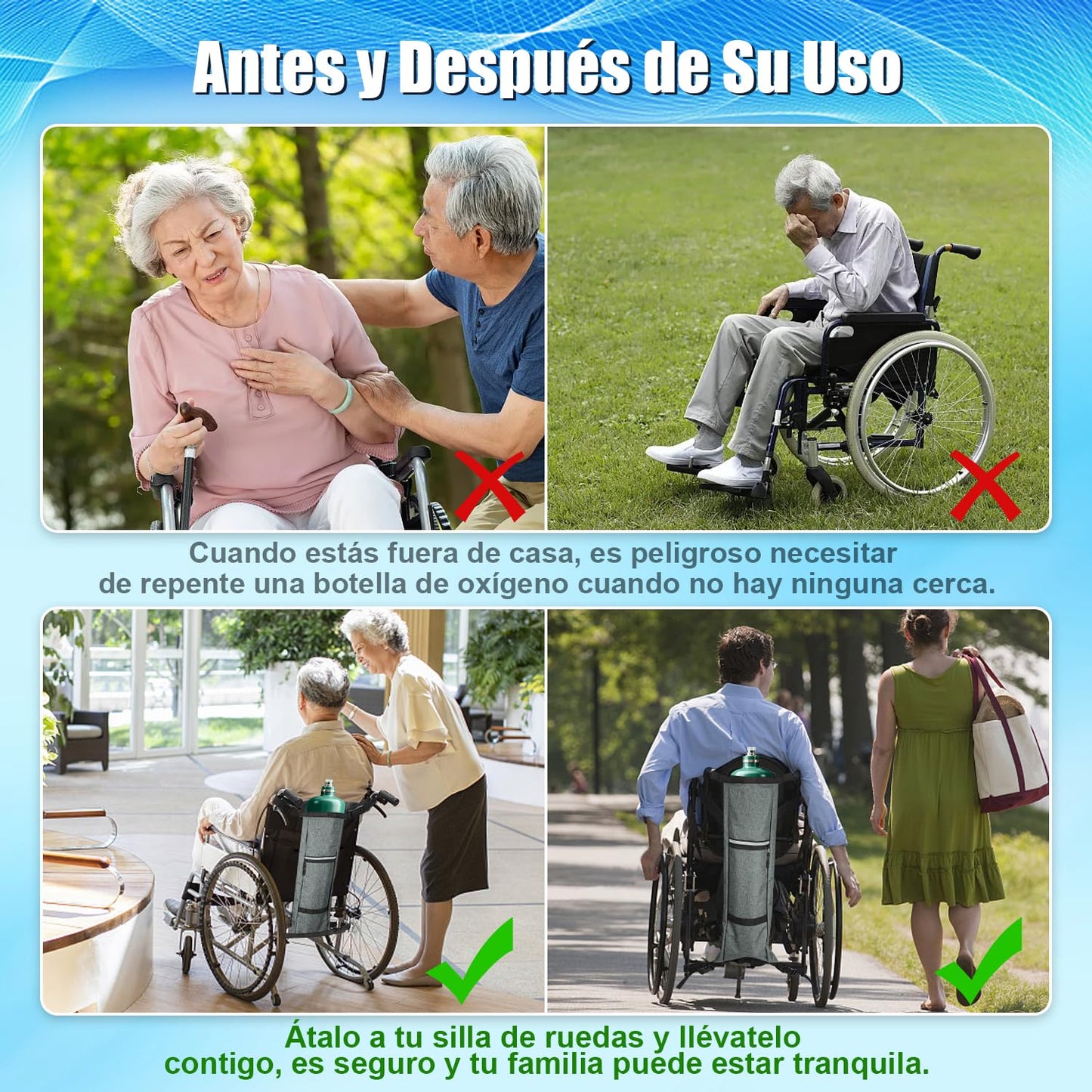 Bulaned Bolsa Portátil para Tanque de Oxígeno, Bolsa Cilíndrica de Oxígeno, Soporte para Tanque de Oxígeno para Silla de Ruedas con Hebillas, Bolsa Cilíndrica Ajustable, Bolsa para Tanque de Oxígeno