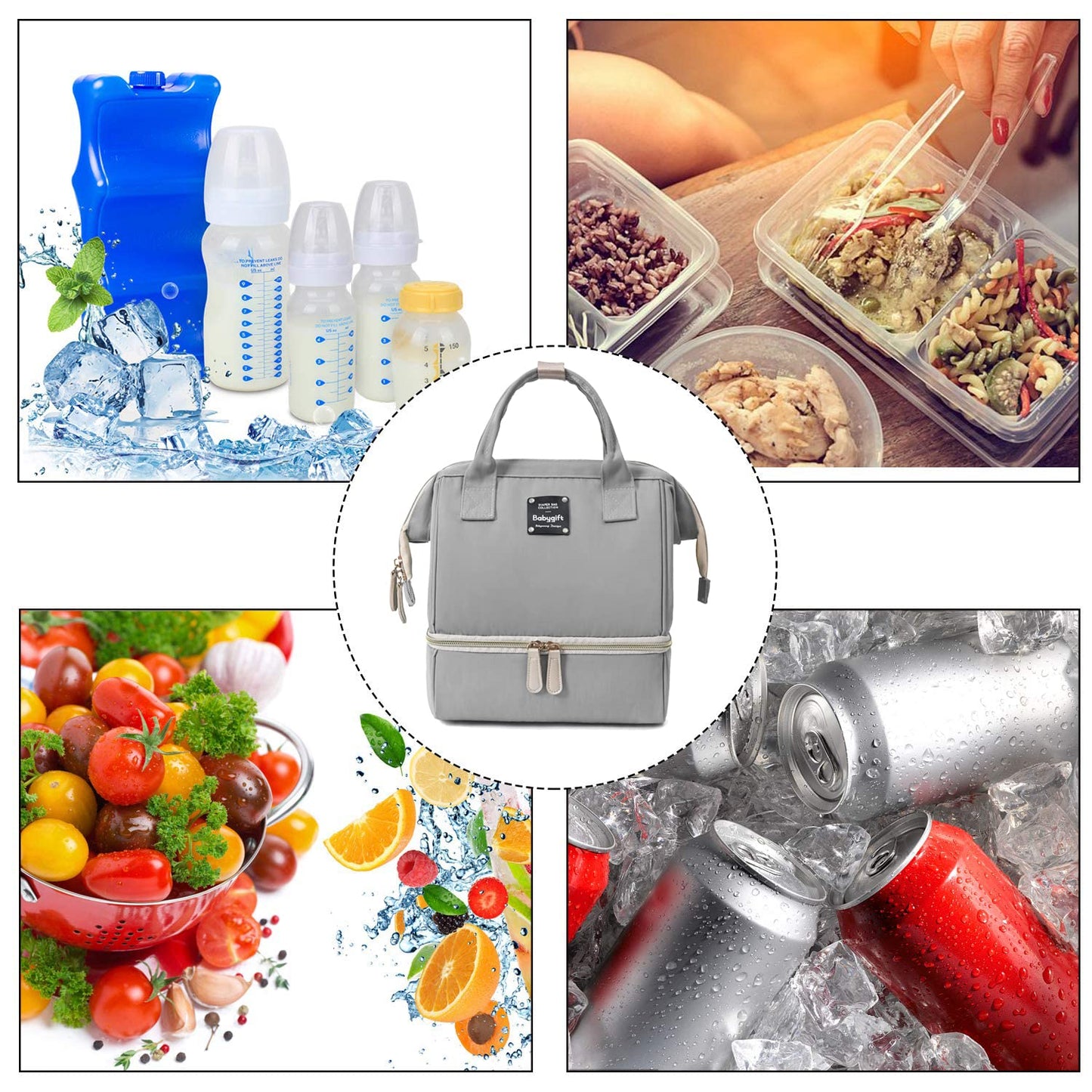 ENVR Hielera para Leche Materna, Bolsa Enfriador de Leche Materna de Doble Capa con 2 Hielo, Bolsa Termica Leche Materna que Mantenga Leche Materna Fresca Durante 8-9 horas, Ideal para Viaje y Trabajo