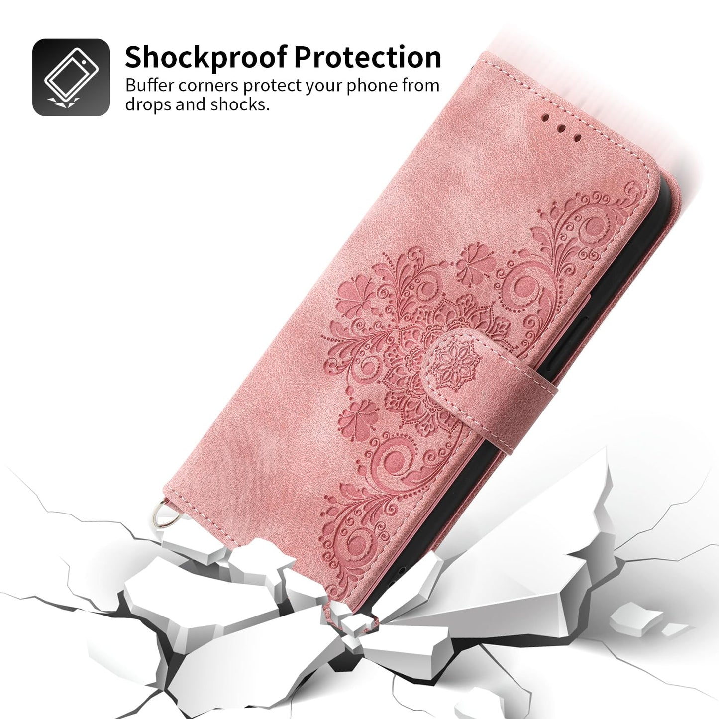 Auslbin Funda para Xiaomi Poco M5S 4G 6.43"/Poco M5S /Note 10/10S 4G Case Ranura de 5 Tarjetas con función de Soporte y cordón Cover Movil Protectora de Cuero PU Carcasa Rosa