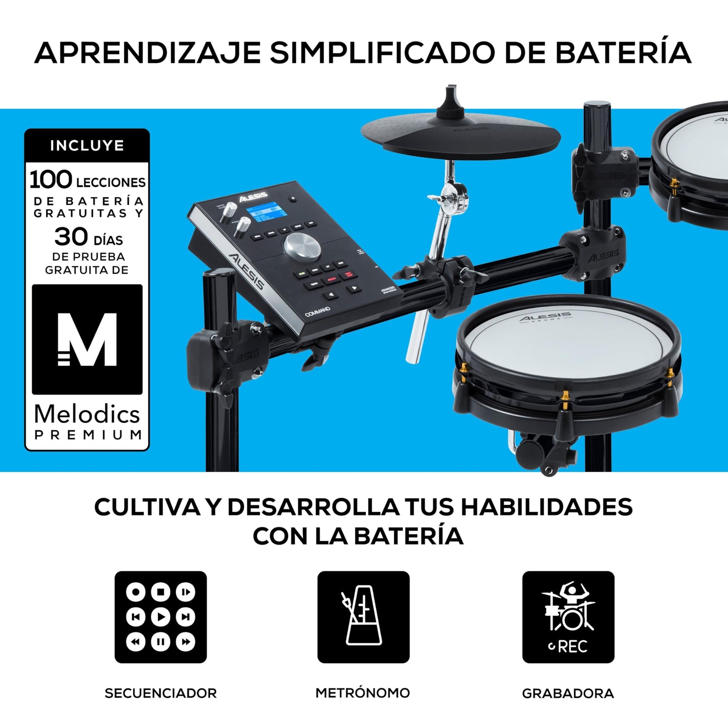 Alesis Command Mesh SE Kit - Set de Batería Electrónica, parches de malla doble zona, conexiones MIDI USB, 600 sonidos batería eléctrica y acústica