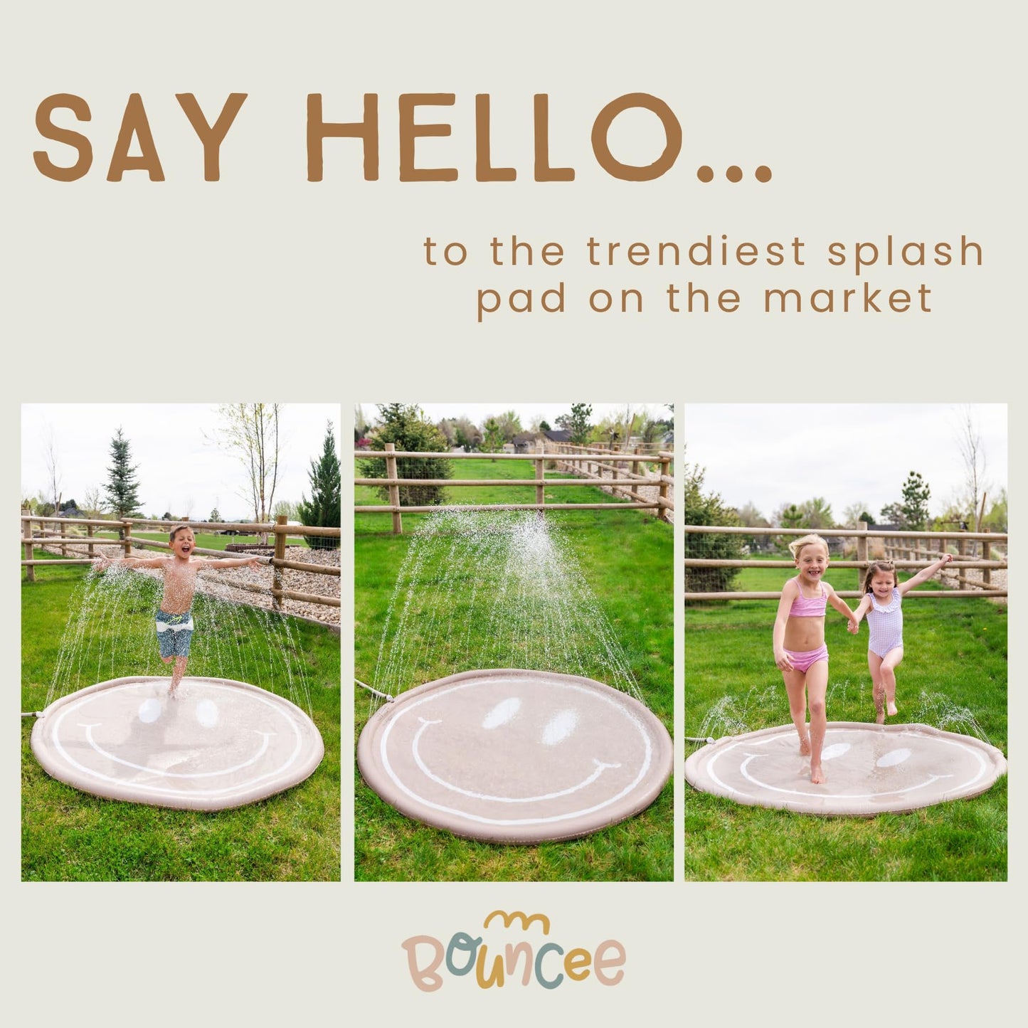 Bouncee Splash Pad Rociador para niños – Mini piscina exterior de 68 pulgadas para bebés y niños pequeños – Almohadilla para salpicaduras para niños de 4 a 8 años – Juguetes inflables al aire última