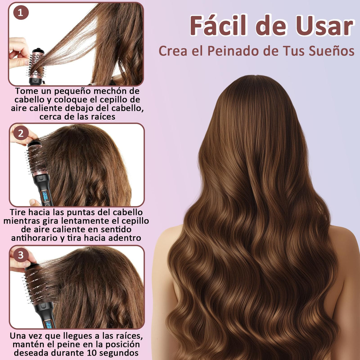 Cepillo Térmico Eléctrico Giratorio para Cabello Frizz-Free con Brillo añadido para Looks de Estilo Salón
