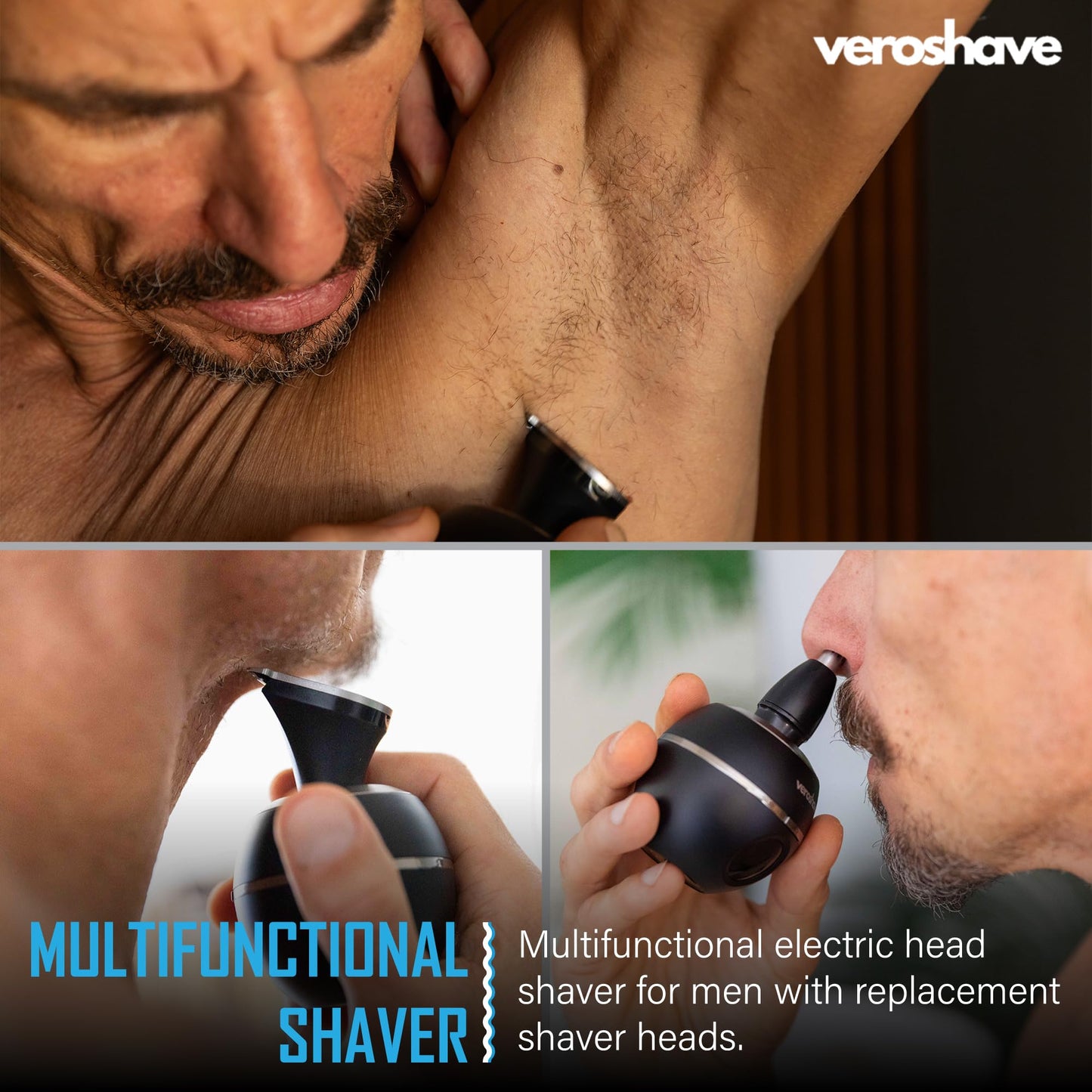 Veroshave - Afeitadora de cabeza calva de 7 hojas para hombres, sin cables, recargable, con cuchillas curvadas, kit de aseo para viajes sin desorden y afeitado completo