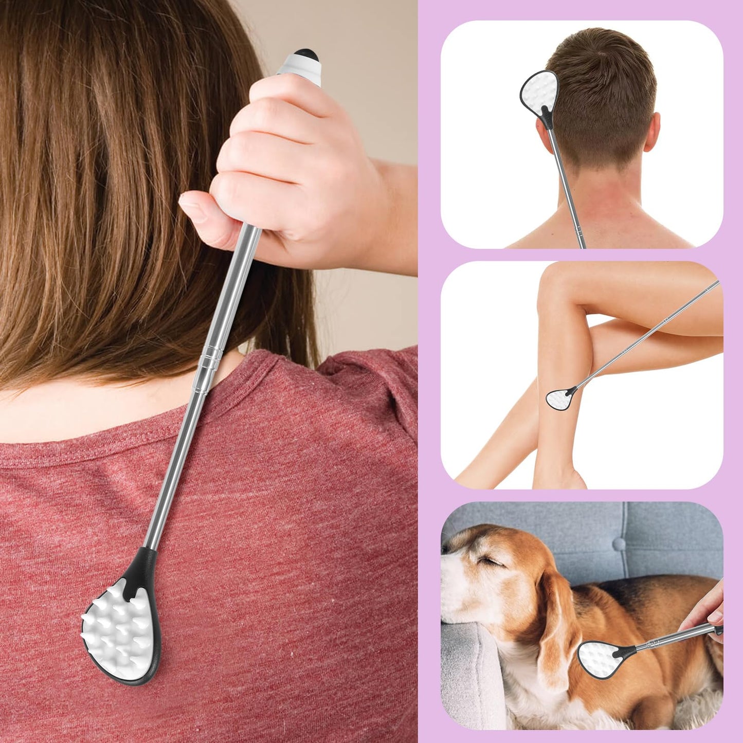 Manita Rascadora Espalda Itchy Scratch Retráctil sin Pedir a Casa Picazón Rascarse la Espalda Artefacto Magnético Cuentas de Masaje Espalda Mayorista, Regalos para la Tercera Edad (Negro)