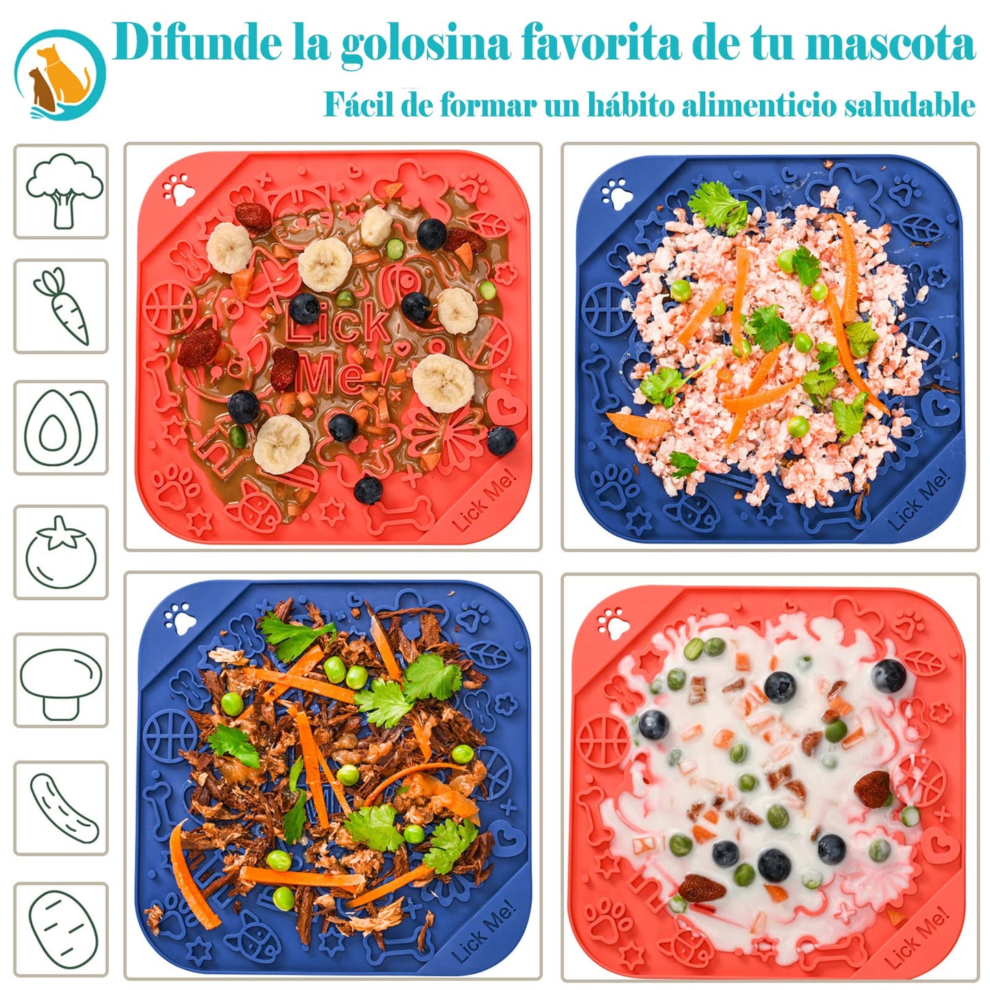 ANGECM8 2 Piezas Tapete para lamer Perros con ventosas, Alfombrilla para lamer con Raspador De Silicona,Alimentador Lento para aliviar la ansiedad por bañar y acicalar a Las Mascotas