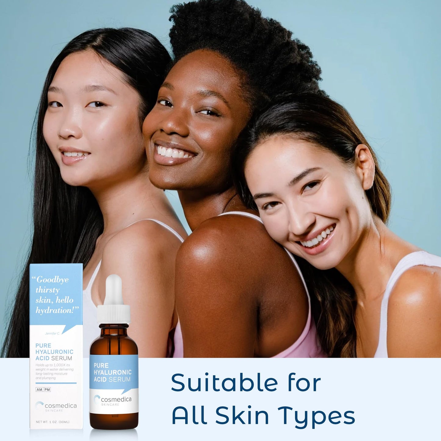 Cosmedica Skincare SUERO PURO DE ACIDO HIALURONICO 1oz. La concentración mas pura del mercado 100% acido hialuronico. Rellena, hidrata y restaura todas las capas de la piel.