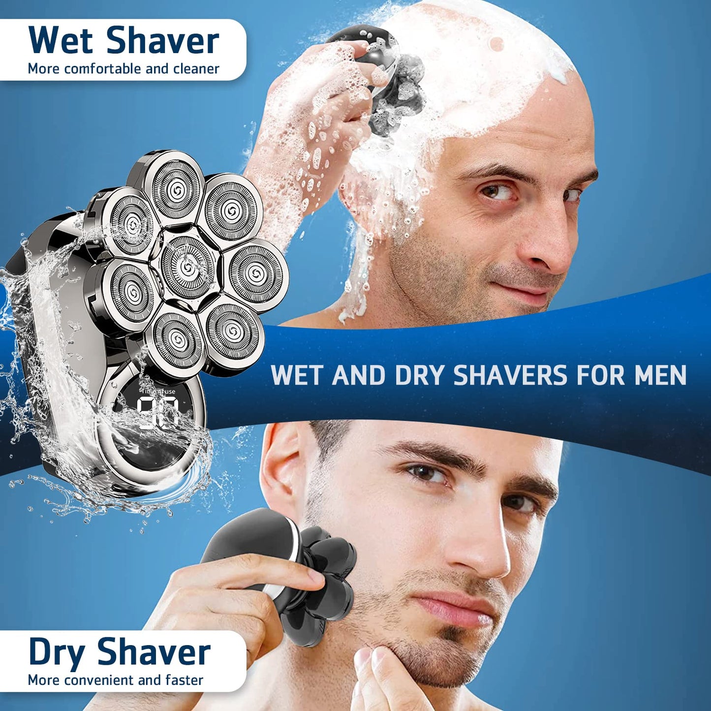 Afeitadoras de cabeza para hombres, 8D mejoradas 6 en 1 para hombres calvos, impermeable, para afeitadora eléctrica húmeda/seca, kit de aseo para barba para hombres
