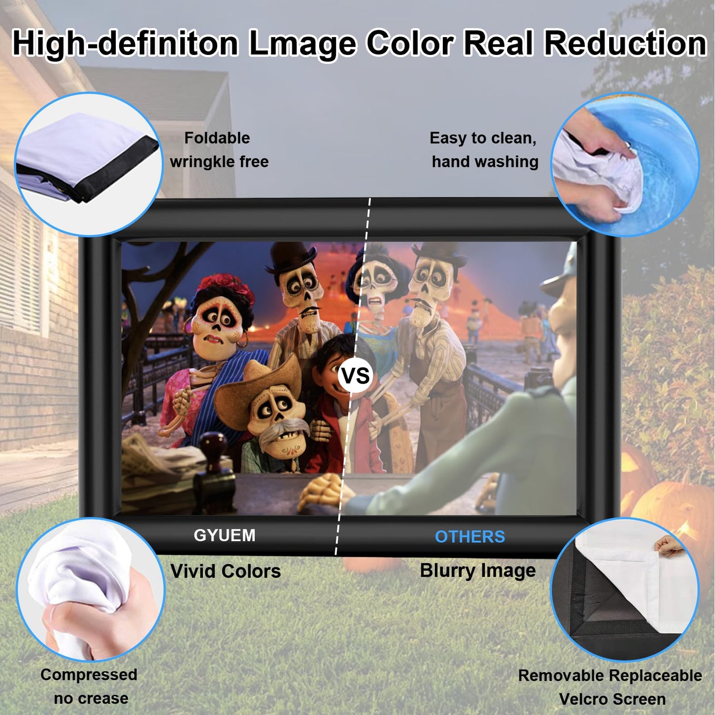 GYUEM Pantalla de Cine con proyector portátil Inflable de 20 pies, Enorme Paquete de Pantalla de proyección de Cine soplado por Aire con Cuerda, soplador, proyección Frontal y Trasera