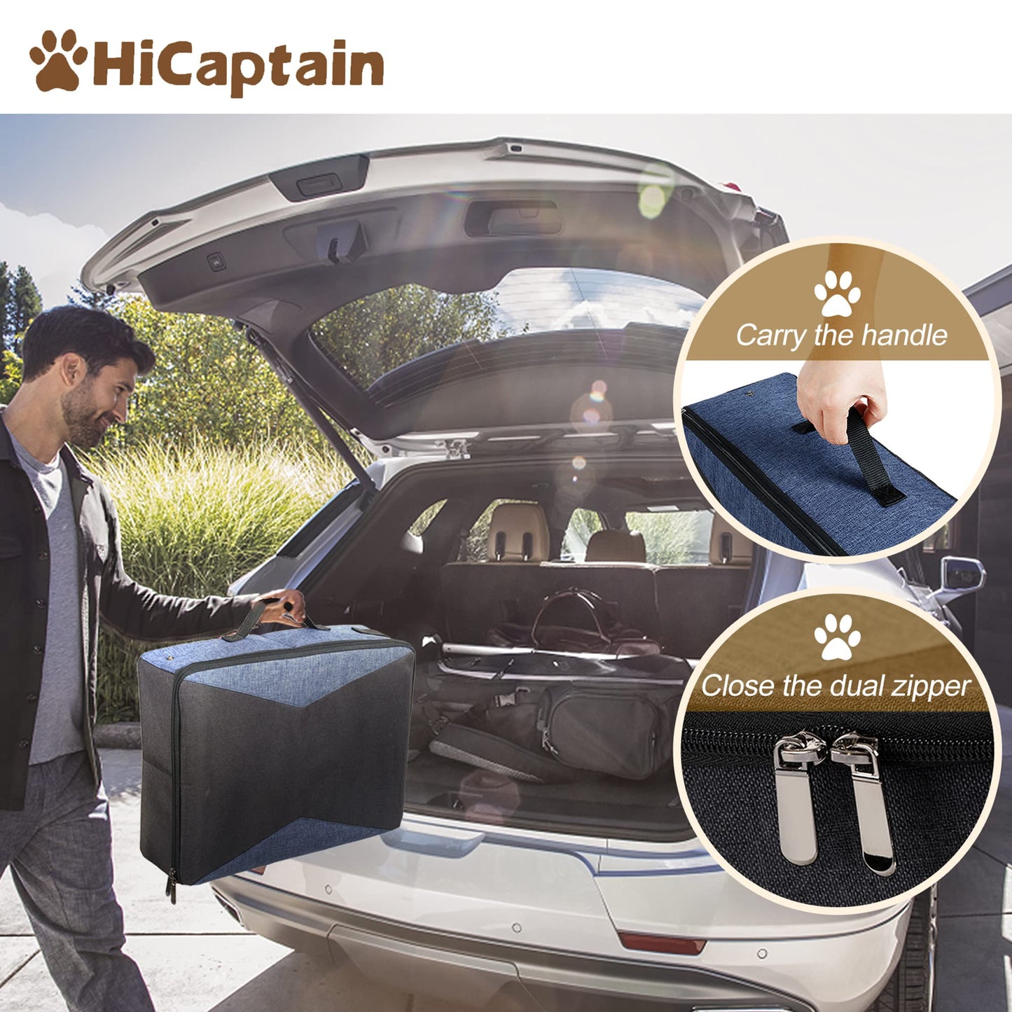 HiCaptain - Caja de arena para gatos de viaje con tapa y asa, portátil, portátil, plegable, para gatos (L, negro/gris)
