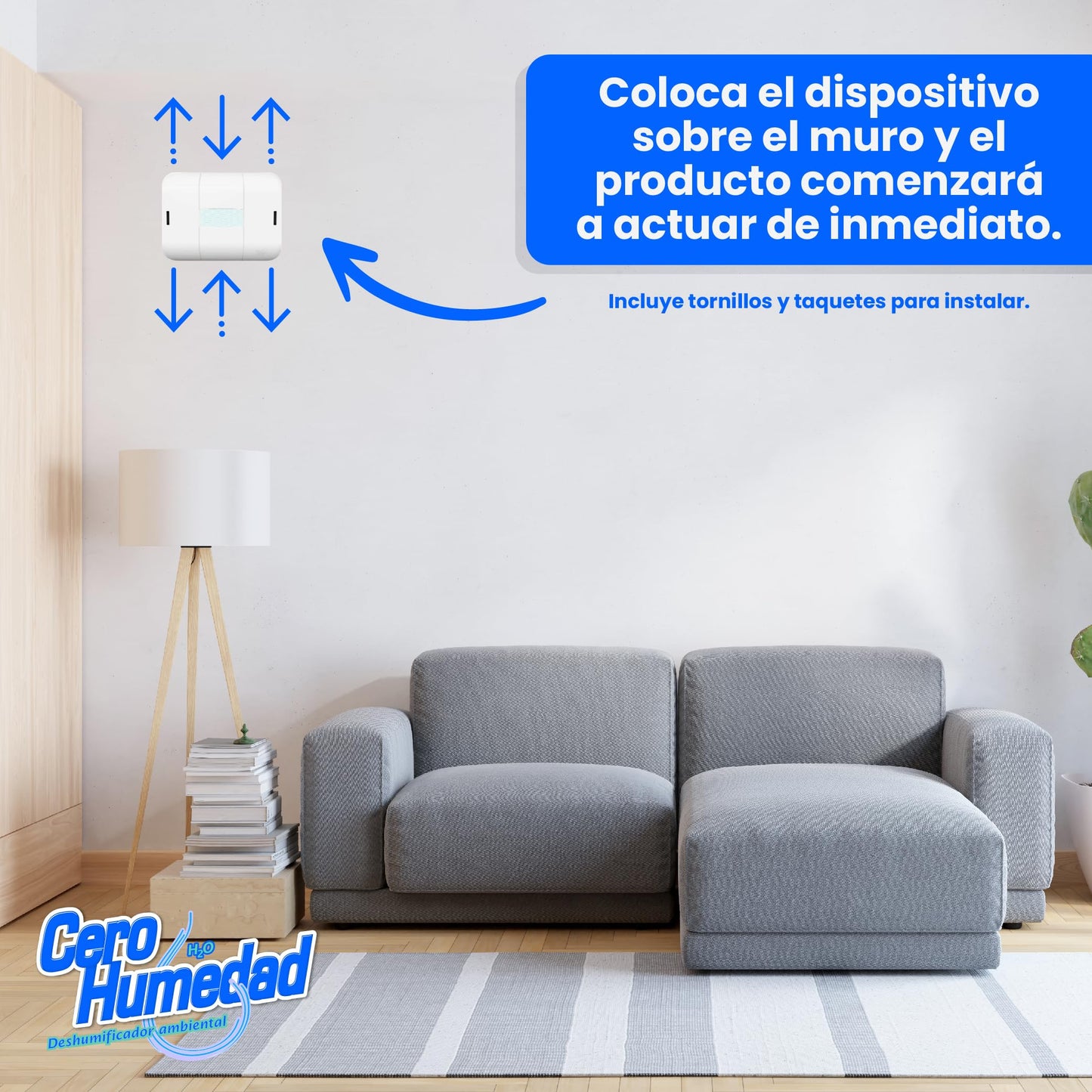 Cero Humedad | Contenedor VIP con 2 Cartuchos de 400 grs c/u | Absorben y Gelatinizan la Humedad Ambiental | Incluye Sistema de Sujeción