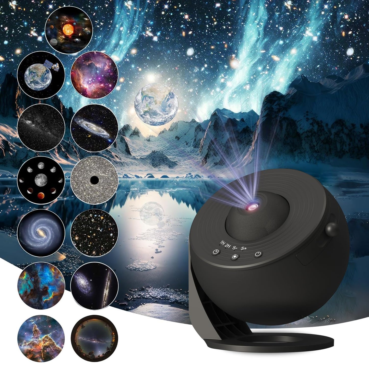 Rusoso - Proyector Galaxy para recámara, proyector de estrella de planetario, proyector de discos de película 13 en 1, lámpara de cielo estrellado, rotación de 360 °, bajo ruido, para niños, recámara