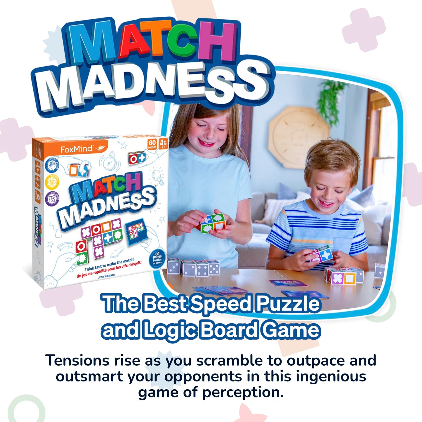 FoxMind Juegos: Match Madness, un juego de rompecabezas a juego, Think Fast to Make the Match, desarrolla habilidades rápidas de resolución de problemas, habilidades motoras finas, juega con hasta 4 jugadores, para edades de 7 años en adelante