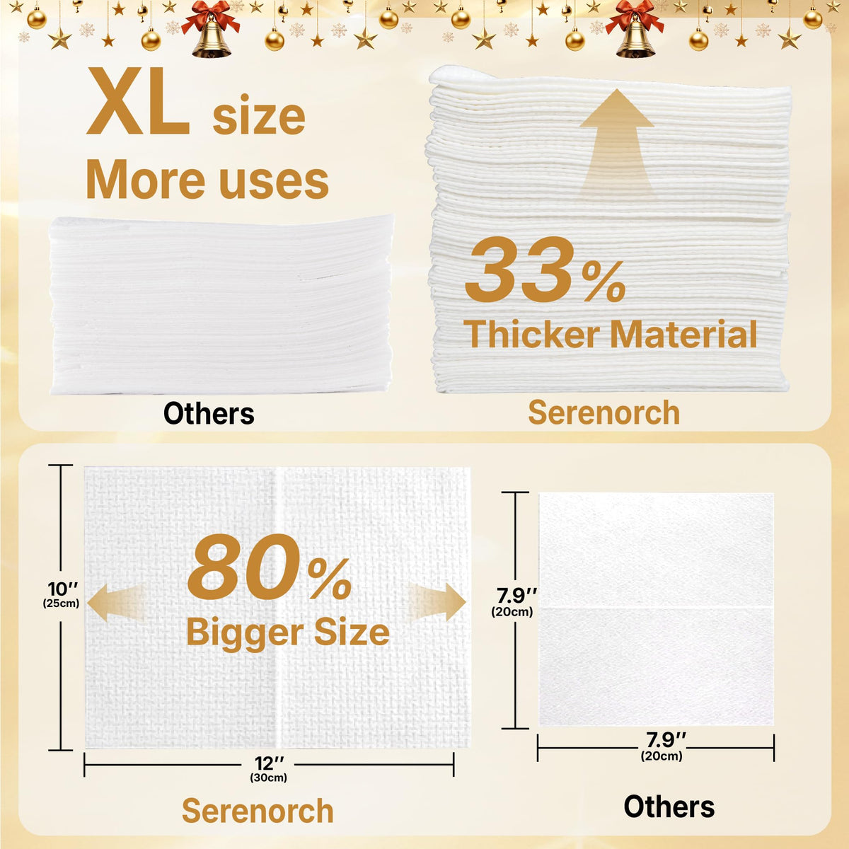 Serenorch Toallas faciales desechables navideñas XL, paquete de 50 unidades, regalos navideños para mujeres, caja magnética, pañuelos faciales ultrasuaves, toallitas desmaquillantes secas para piel se