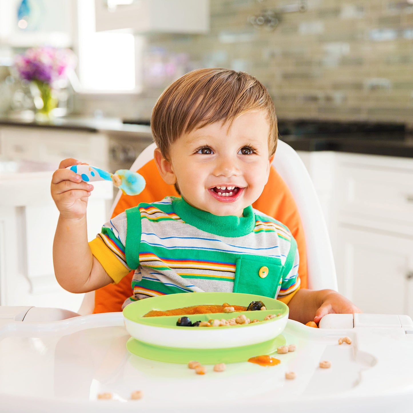 Platos De Succión Dividida Munchkin Rosa Morado para Niños Pequeños