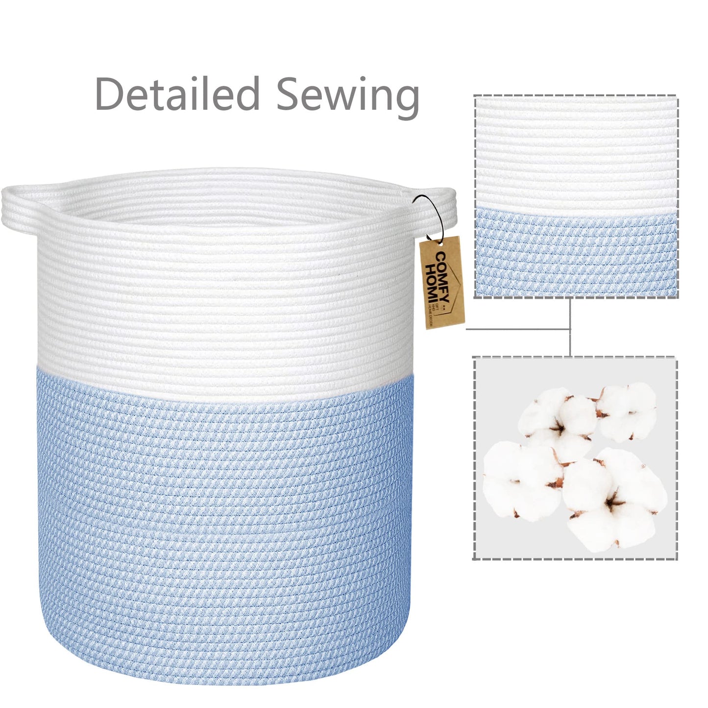 COMFY-HOMI - Cesta grande para lavandería con asas, canastas de manta para sala de estar, cuerda de algodón tejida, cesta decorativa de lavandería, regalo para bebé, guardería, perro, organizador de