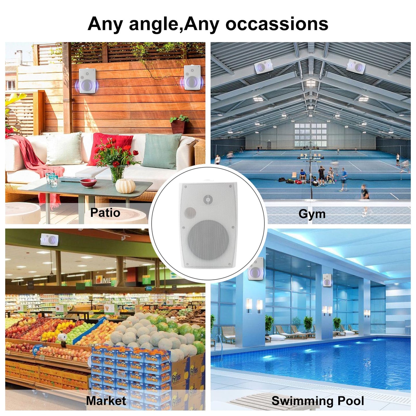 Herdio - Altavoces pasivos para exteriores de 6.5 pulgadas y 800 W con cable, impermeables, de 2 vías montadas en la pared con bajo, adecuados para patio, piscina, terraza, porche, patio trasero,