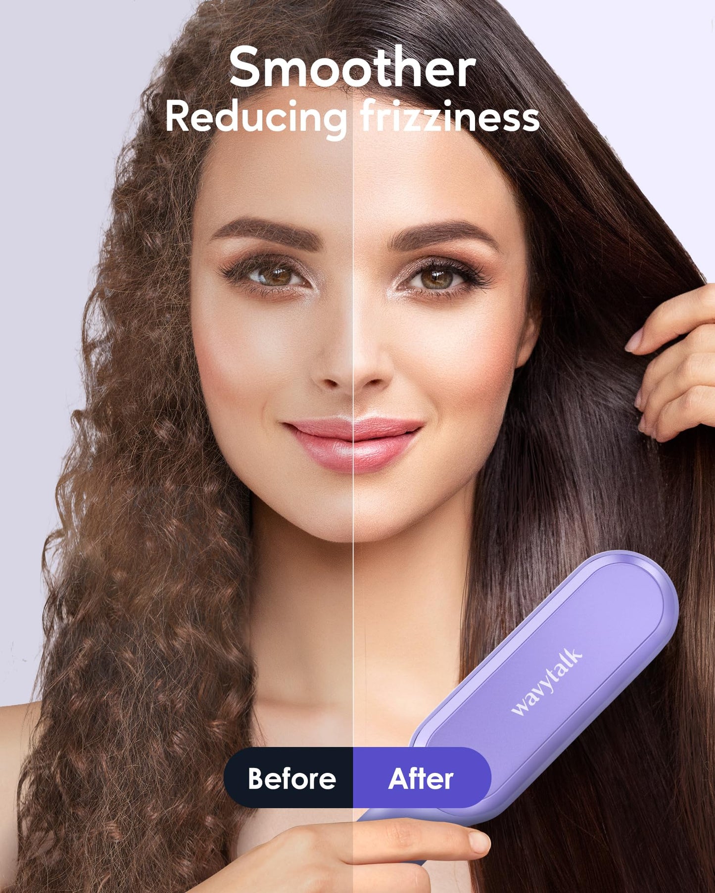 wavytalk - Cepillo alisador iónico para cabello, con iones negativos, plancha de cerámica antiquemaduras de calentamiento rápido para uso en casa o salón, voltaje dual, color morado