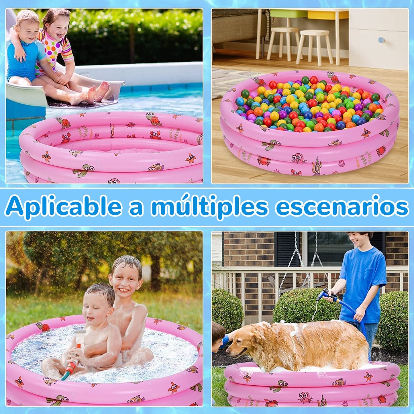 Jesir Piscina Inflable Infantil, Mini Alberca Redonda de 3 Niveles, Juguete de Agua para Niños y Niñas, Rosa, 130x40 cm