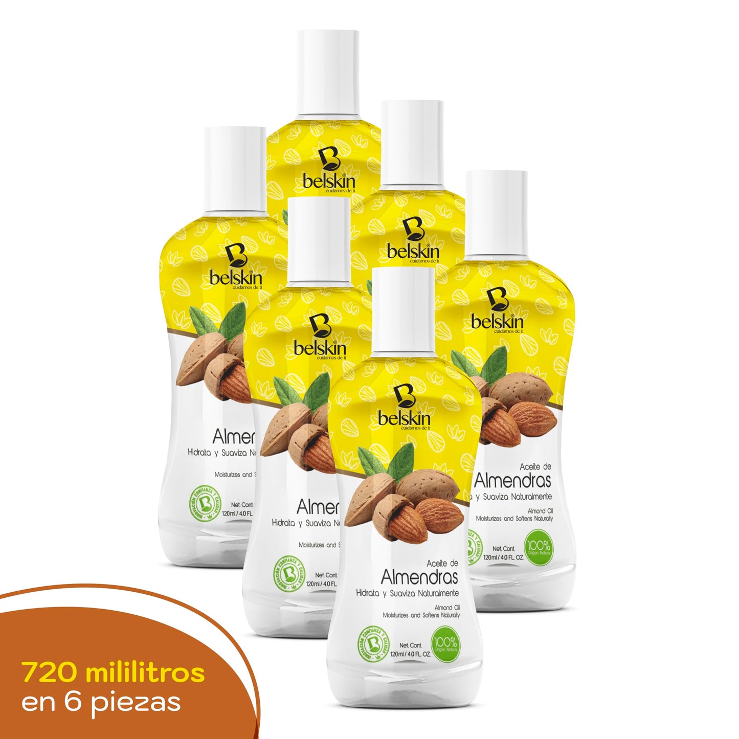 Belskin | 6 Pack Aceites Cosméticos de Almendra | Aceite Para uso Corporal – Piel, Cuerpo y Cabello | Aceite para Cabello - Aceite Facial - Aceite Corporal | Hidrata y Suaviza Naturalmente | Aporta Fuerza y Brillo a Uñas y Pestañas | Cabello más Brilloso