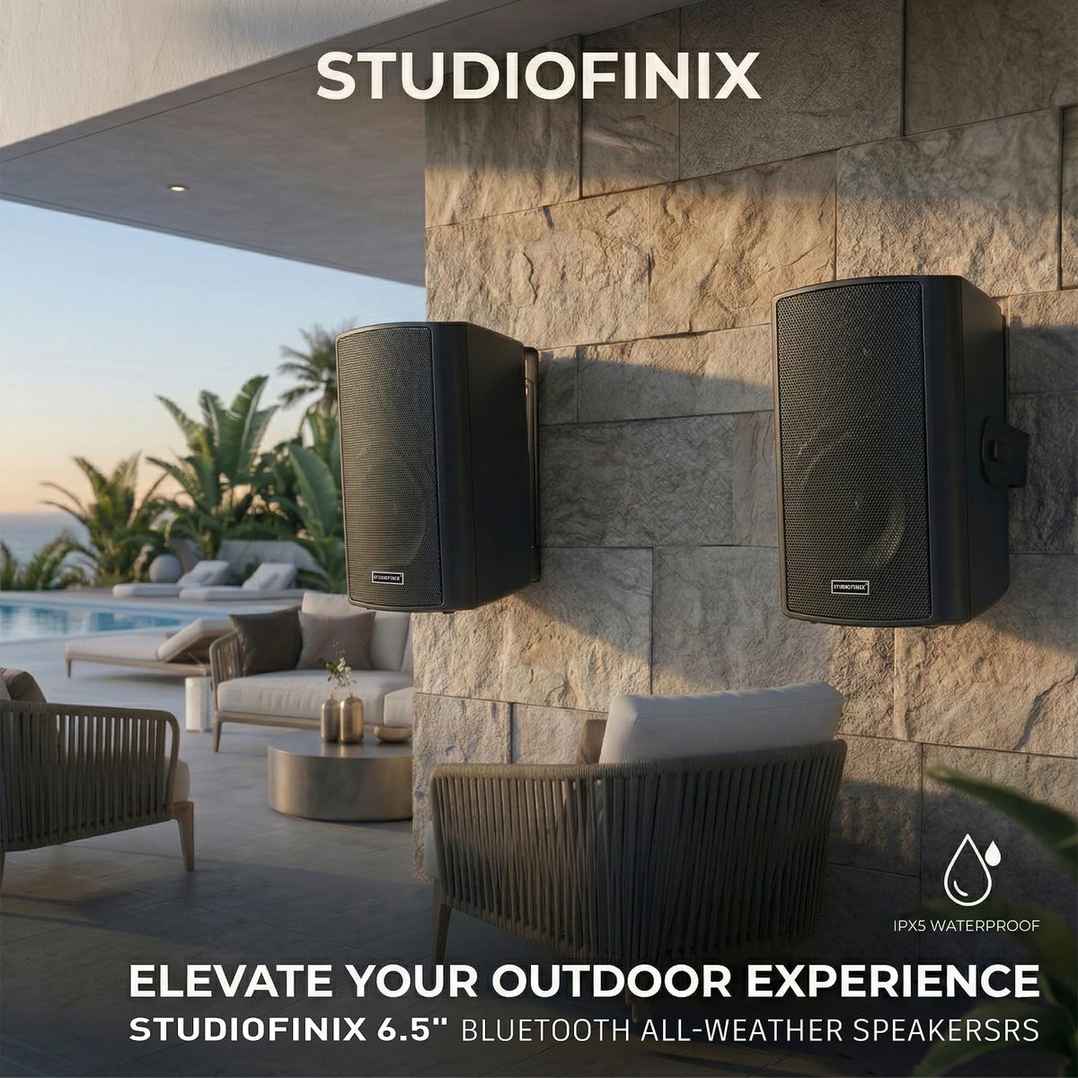 Altavoces de Pared Studiofinix Blancos Bluetooth 5.1 Impermeables para Interior y Exterior