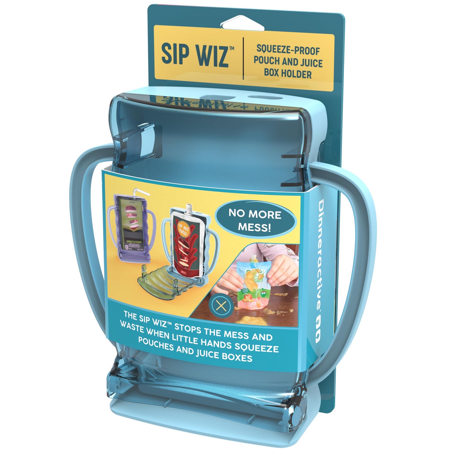 Dinneractive Sip Wiz - Soporte para bolsa de bebé sin aplastar, sin ensuciar, sin desperdicios, Ideal para paseos en coche sin desorden, Azul individual