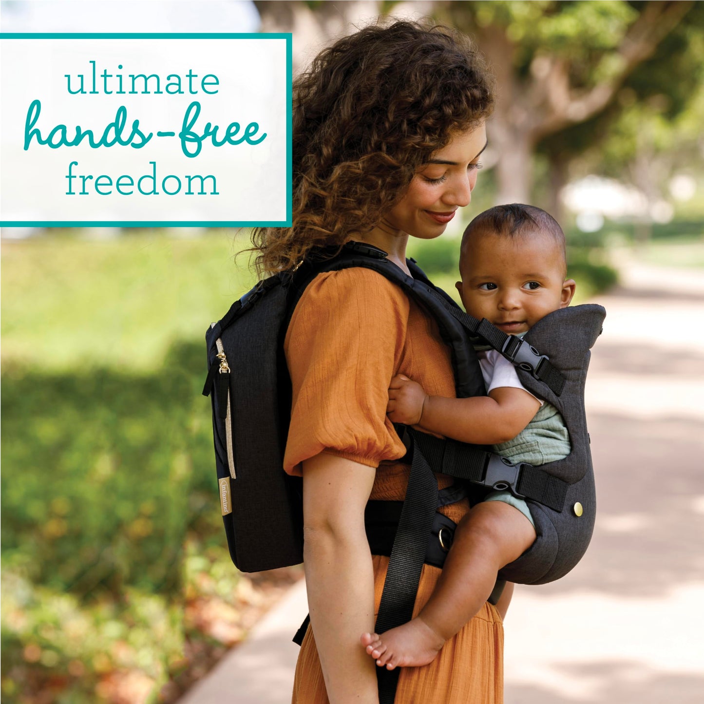 Infantino - Portabebés convertible 4 en 1 y bolsa de pañales cruzada, portabebés Grow-with-Me con bolsa de pañales cruzada, color negro y dorado, juego de 2 piezas
