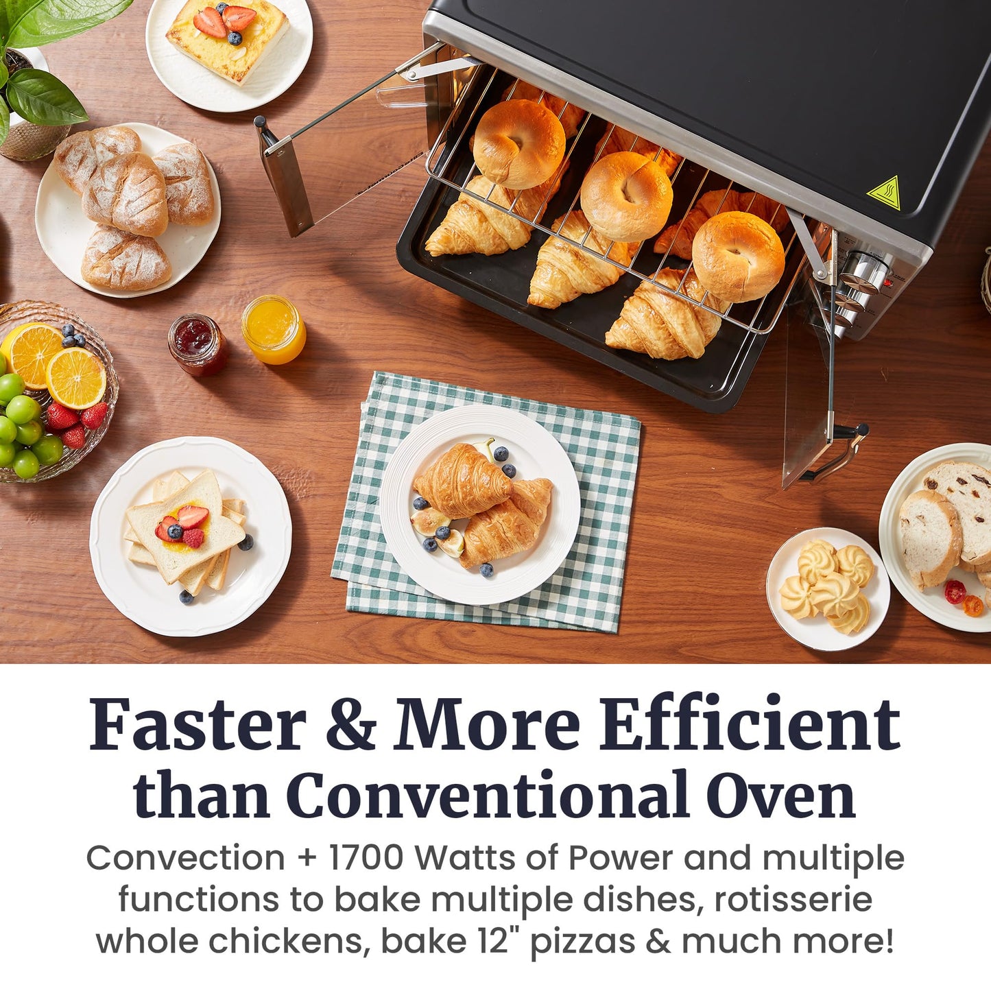 Elite Gourmet ETO4524 - Horno tostador de convección de encimera de 45 L, puertas francesas, temperatura y temporizador ajustables, hornear, asar, asar, asar, tostar, incluye charola para hornear,