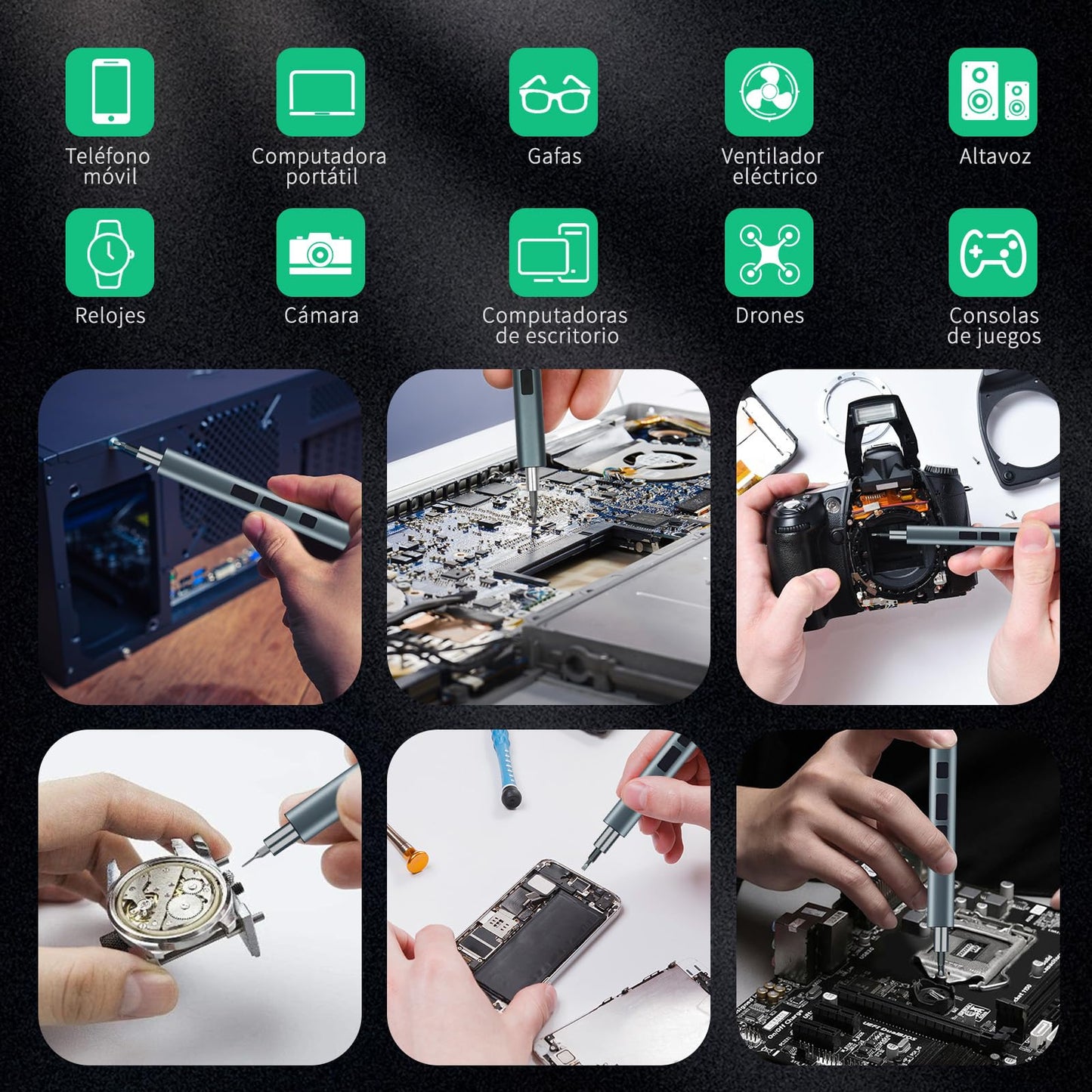 Destornillador Electrico, 57en1 Destornillador Eléctrico de Precisión con Luz LED, Atornillador Magnético Recargable, Adecuado para Reparar Gafas, Televisores, Computadoras, Teléfonos Móviles, Cámaras