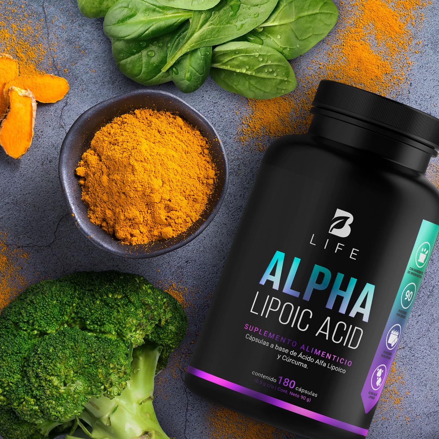 Ácido Alfa Lipoico Cápsulas B Life con Cúrcuma 1000 mg Ingredientes Naturales