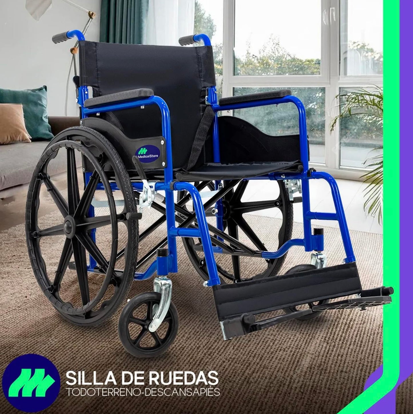 Silla de Ruedas Medical Store Azul Ligera Todo Terreno Plegable para Adulto Mayor