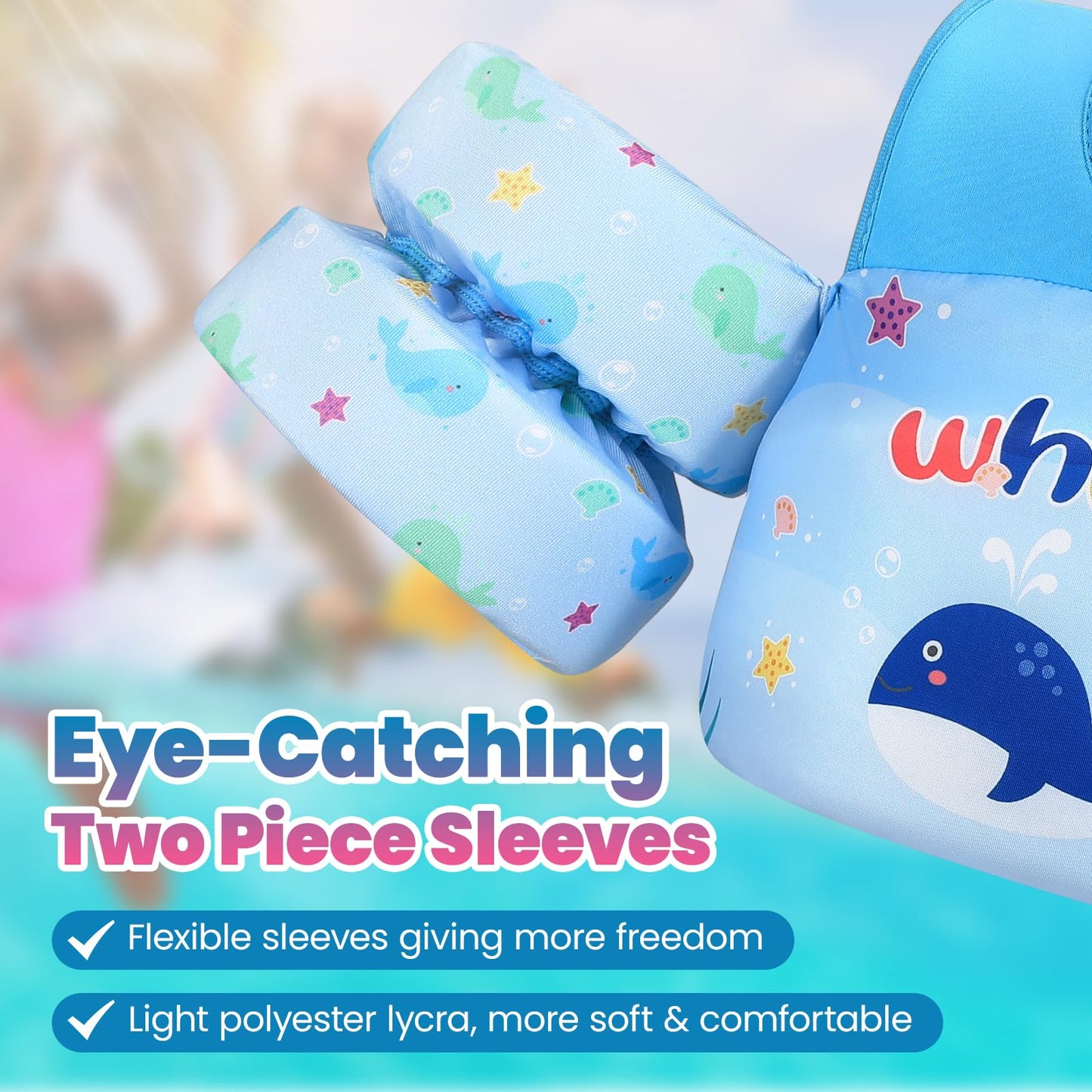 HeySplash Chaleco infantil con alas de natación, diseño de dibujos animados, cinturón de natación sin inflar con 2 hebillas de seguridad, para niños y niñas de 2 a 6 años, ballena azul