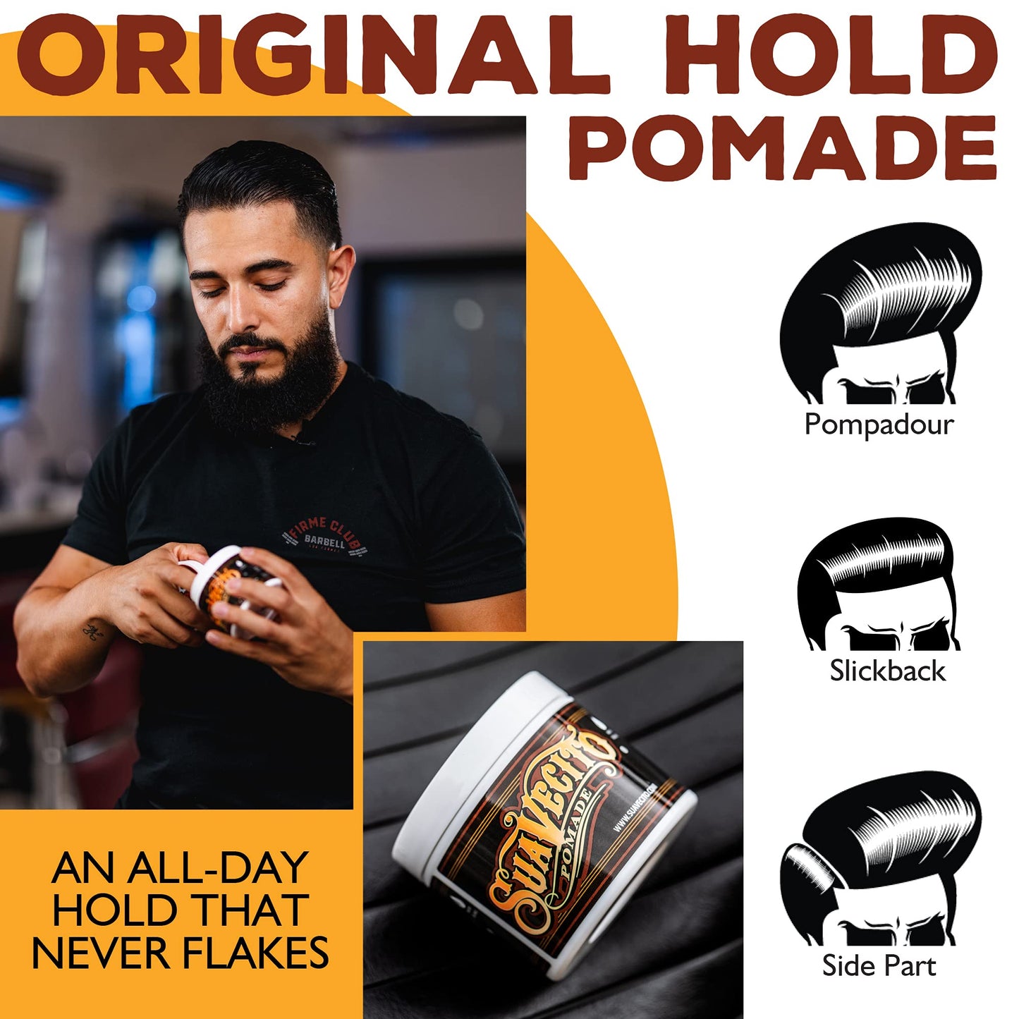 Suavecito Pomade Original Hold 5 onzas, 1 paquete – Pomada para el cabello de sujeción media para hombres – Gel para el cabello a base de agua de brillo medio – Fácil de lavar – Fijación todo el día para todos los peinados