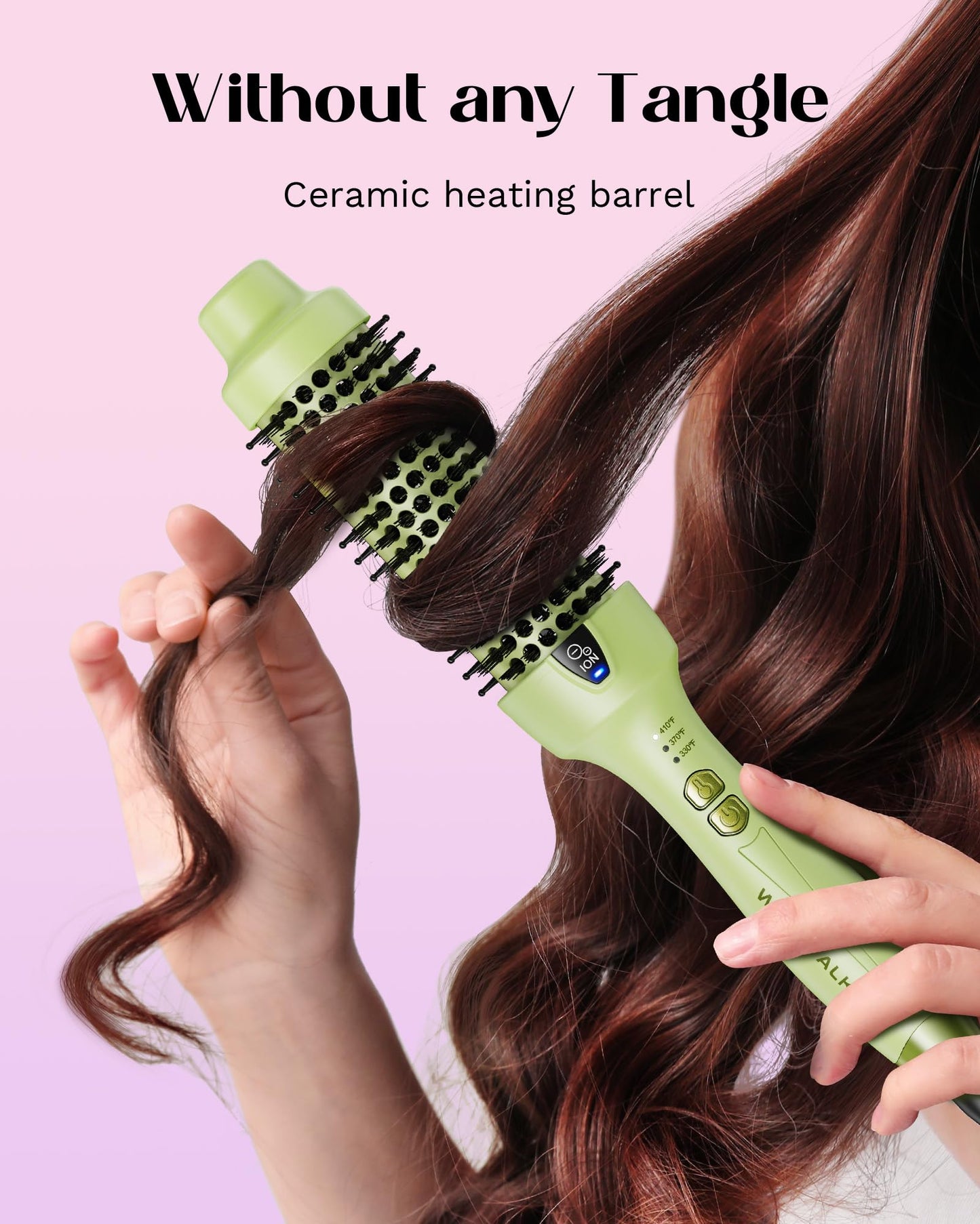 Wavytalk Cepillo térmico de 1.5 pulgadas Blowout Express iónico calentado que crea un aspecto soplado que hace que el cabello sea más brillante y suave, doble voltaje, fácil de usar (verde)