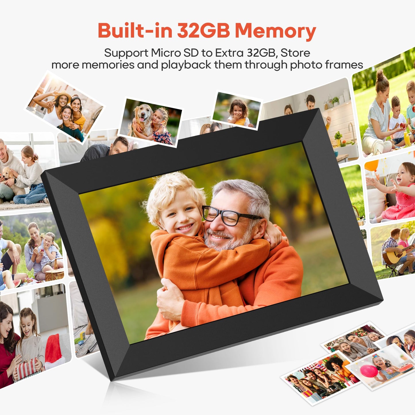 Frameo Marco de fotos digital WiFi de 10.1 pulgadas, marco de fotos digital HD IPS de 1280 x 800 pulgadas, visualización táctil electrónica, 32 GB de memoria, rotación automática, montaje en pared