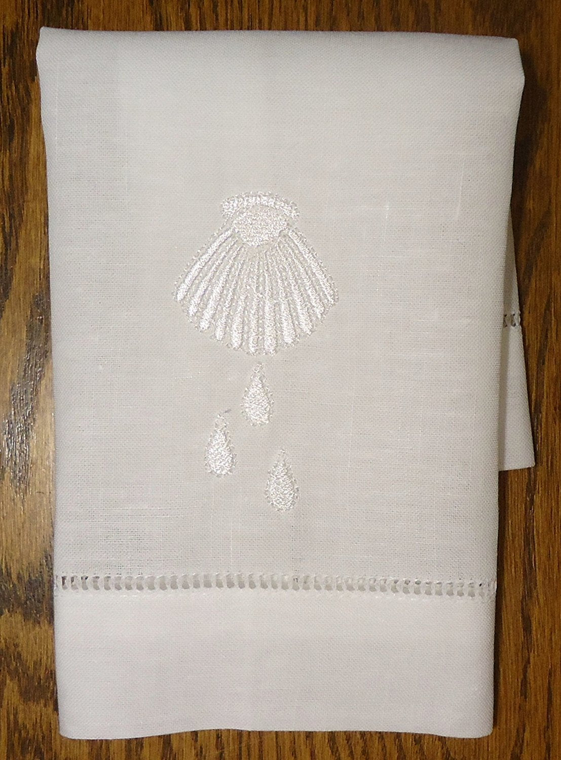 White Linen Baptism Cloth with Shell
