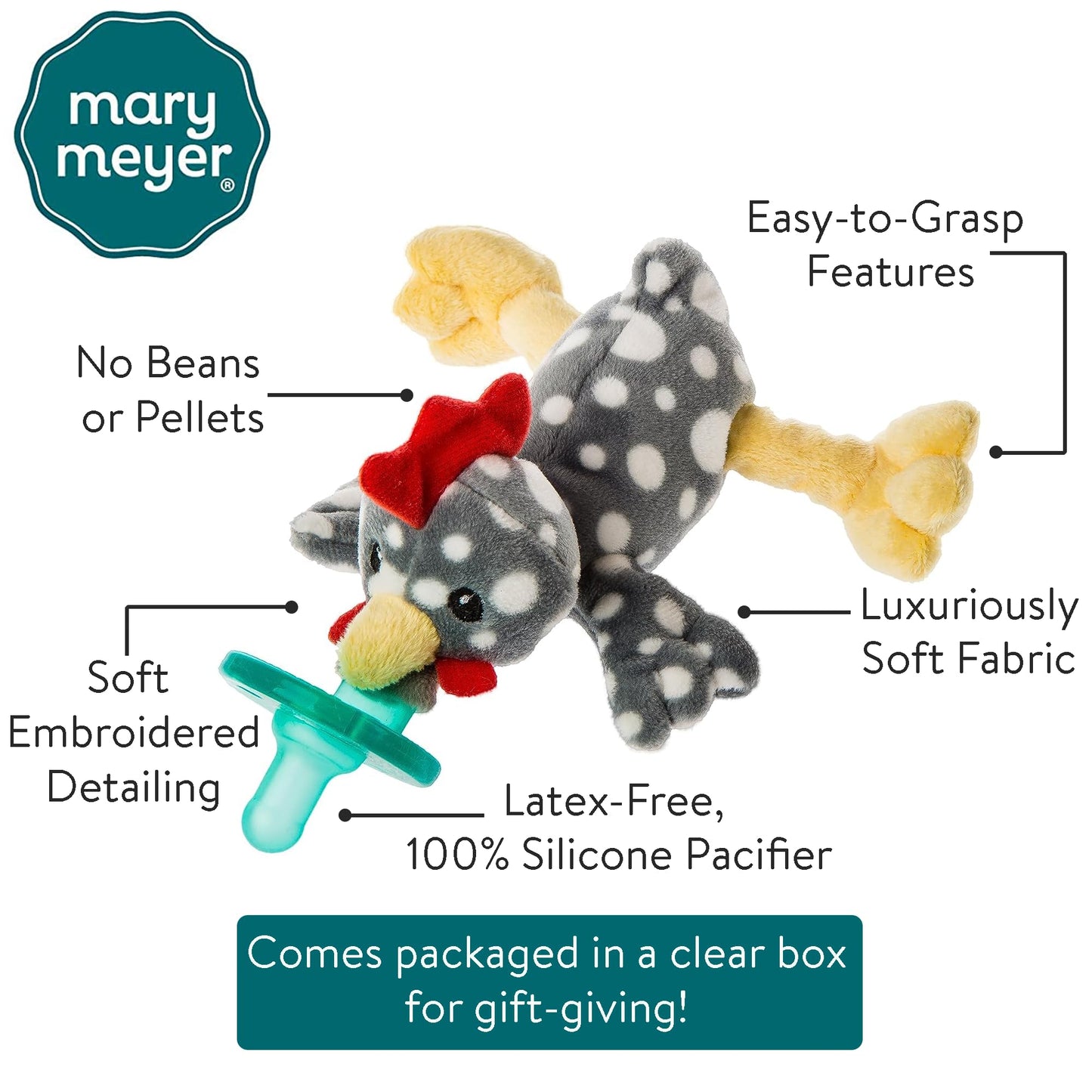 Mary Meyer WubbaNub - Chupete de peluche y chupete infantil, diseño de gallina rocosa