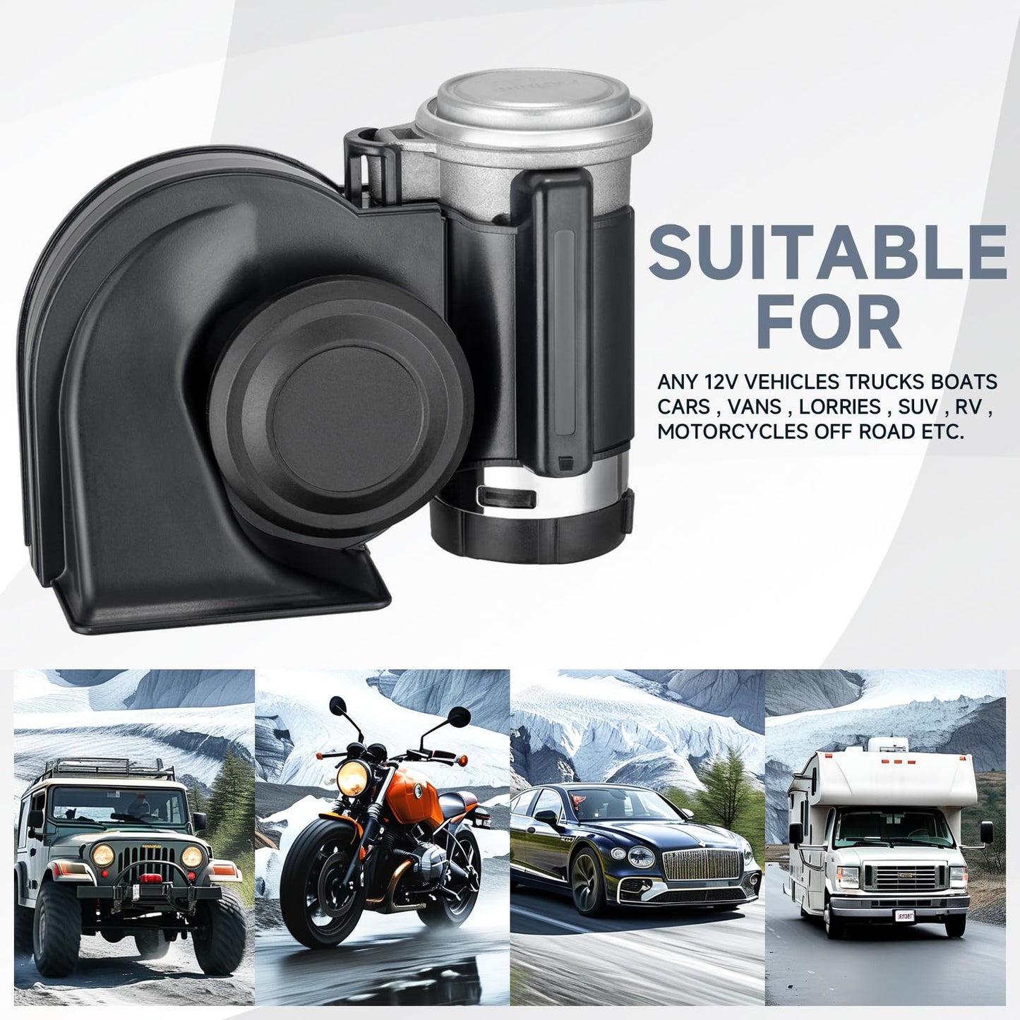 Bocina de tren para coche, banhao 12 V, 150 db, bocina de caracol eléctrica, kit de bocina de aire con arnés de relé para vehículos, motocicleta, barco