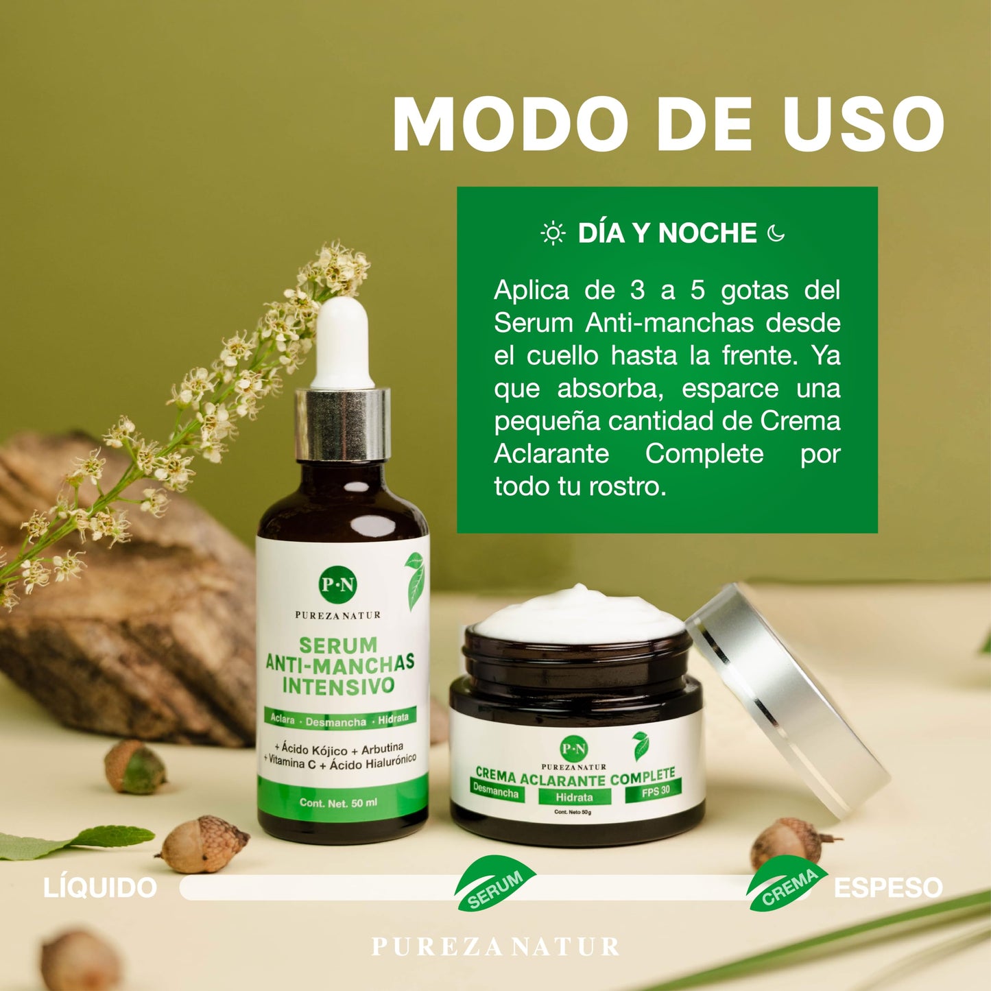 PUREZANATUR Pack Antimanchas Serum despigmentante y antimanchas intensivo + Crema aclarante | Paquete completo de serum para el cuidado de la piel, hidratación y rejuvenecimiento (Pack Antimanchas)